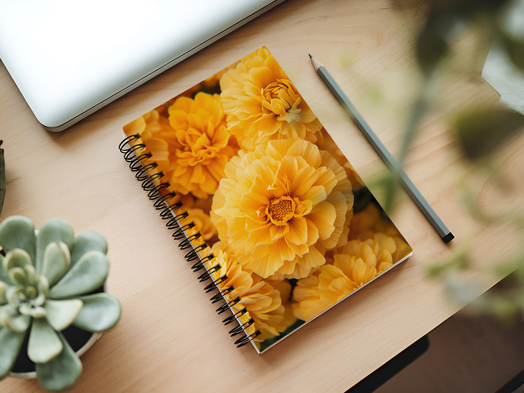 Marigold Spiral Notebook Personalized for Autumn Garden Observations