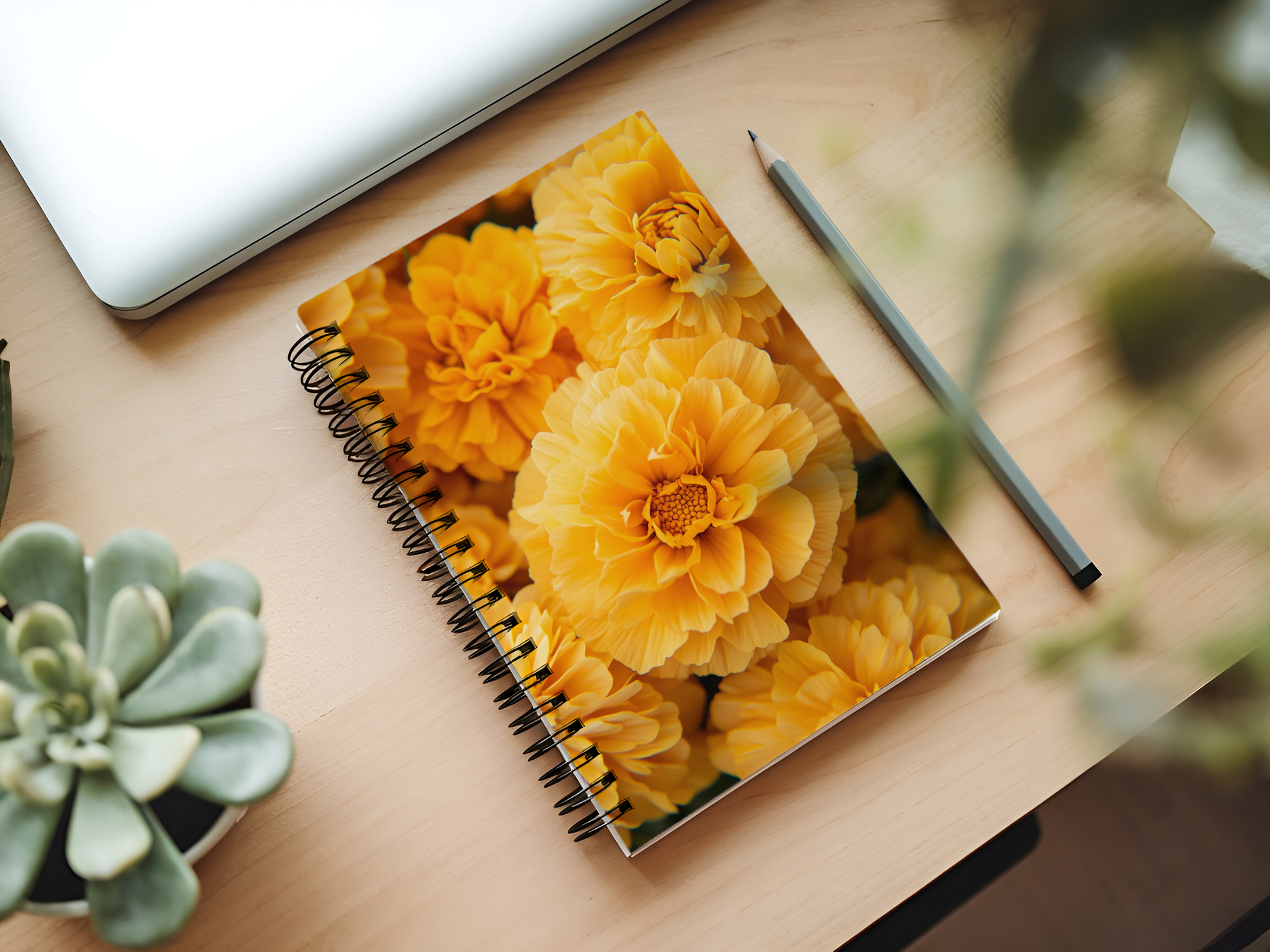 Marigold Spiral Notebook Personalized for Autumn Garden Observations