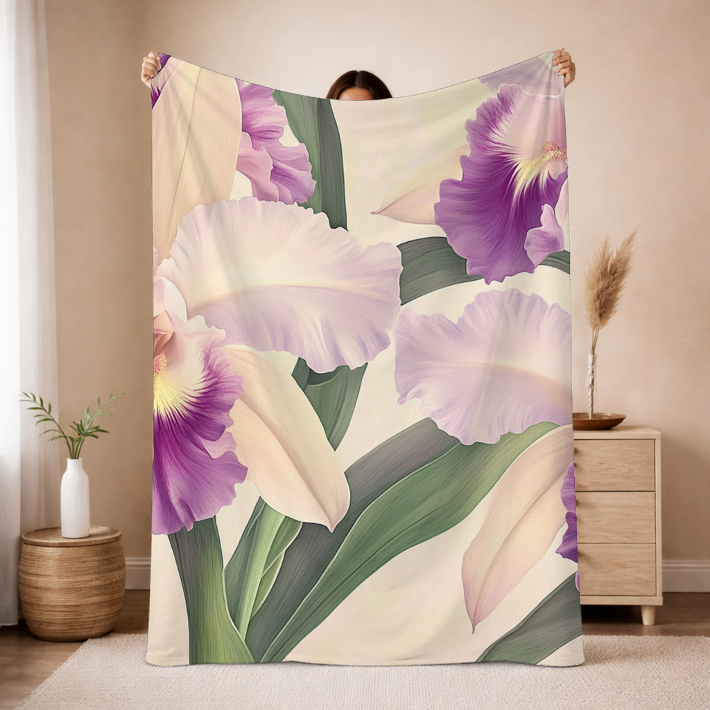 Personalized Cottage Blossom Sherpa Blanket with Custom Name