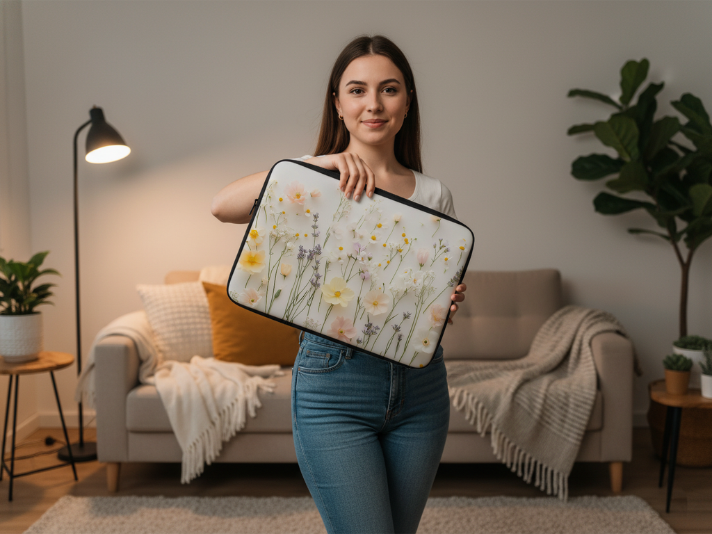 Meadow Bouquet Laptop Sleeve with Custom Name