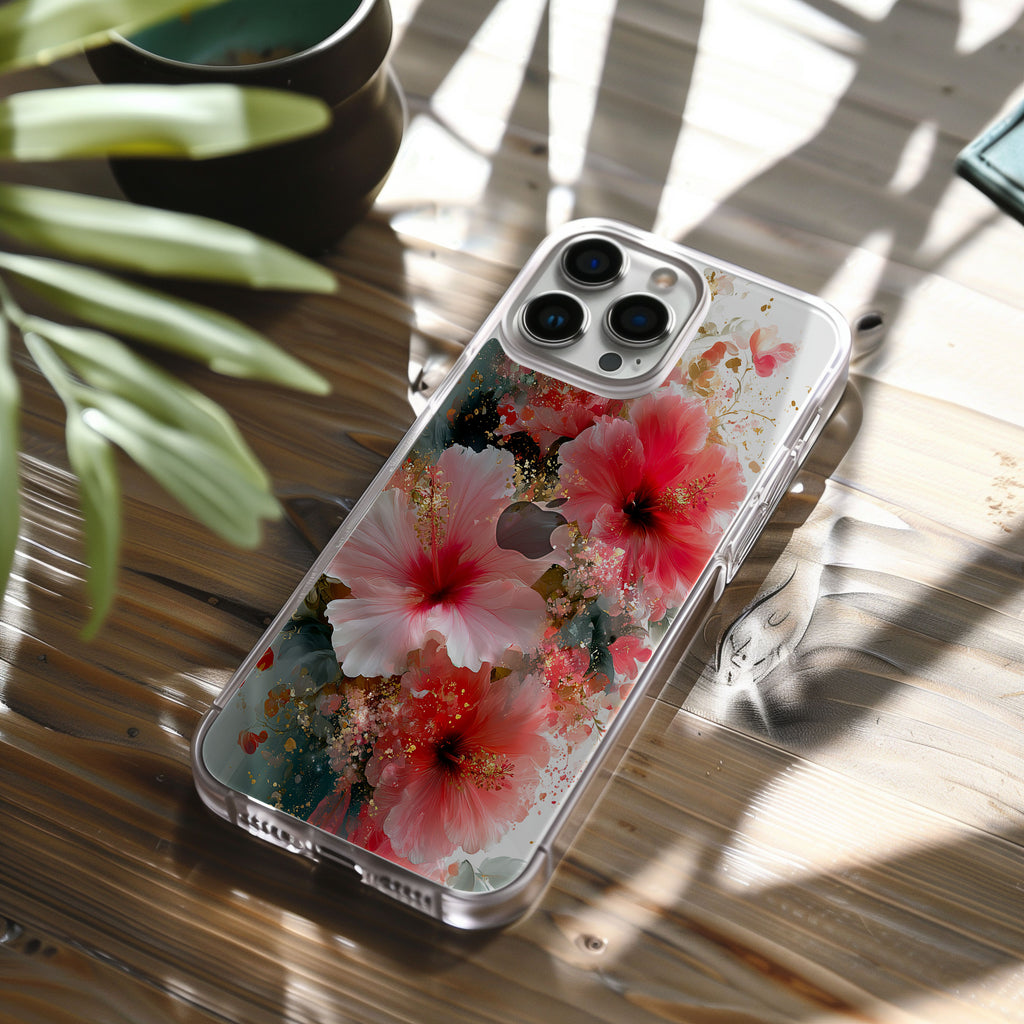 Custom Hawaiian Hibiscus iPhone Case with Personalized Name & Floral Botanical Cover