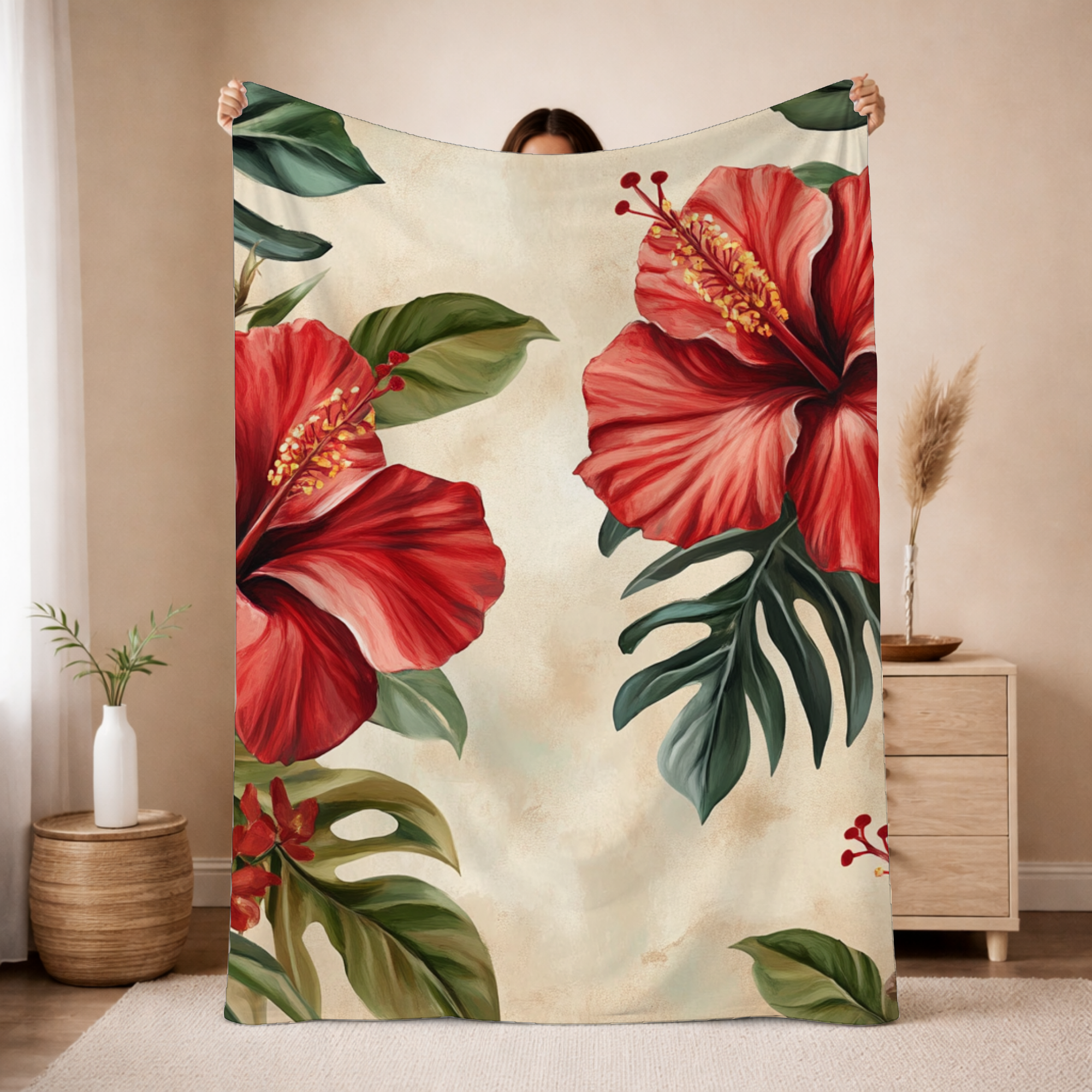 Personalized Tropical Vista Sherpa Blanket with Custom Name