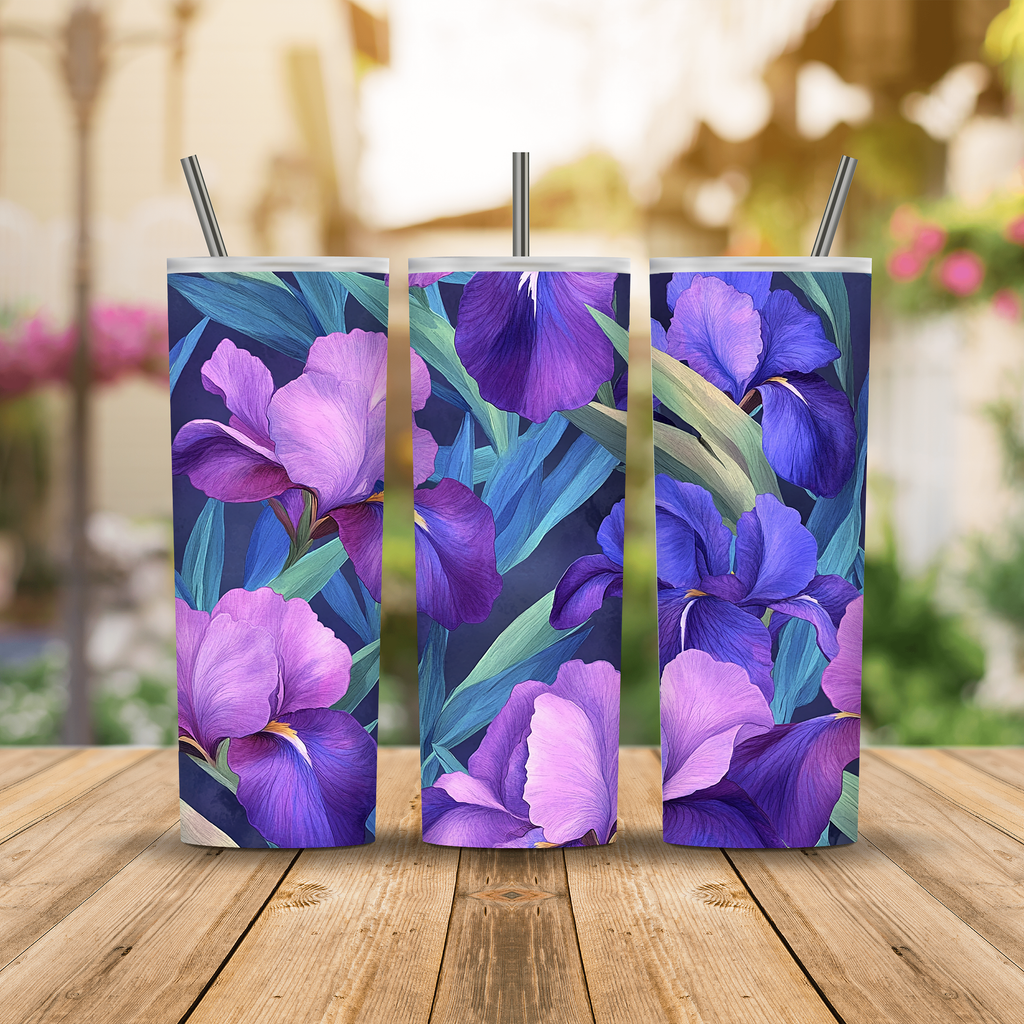 Personalized Iris Tumbler with Custom Name, Elegant Floral Gift