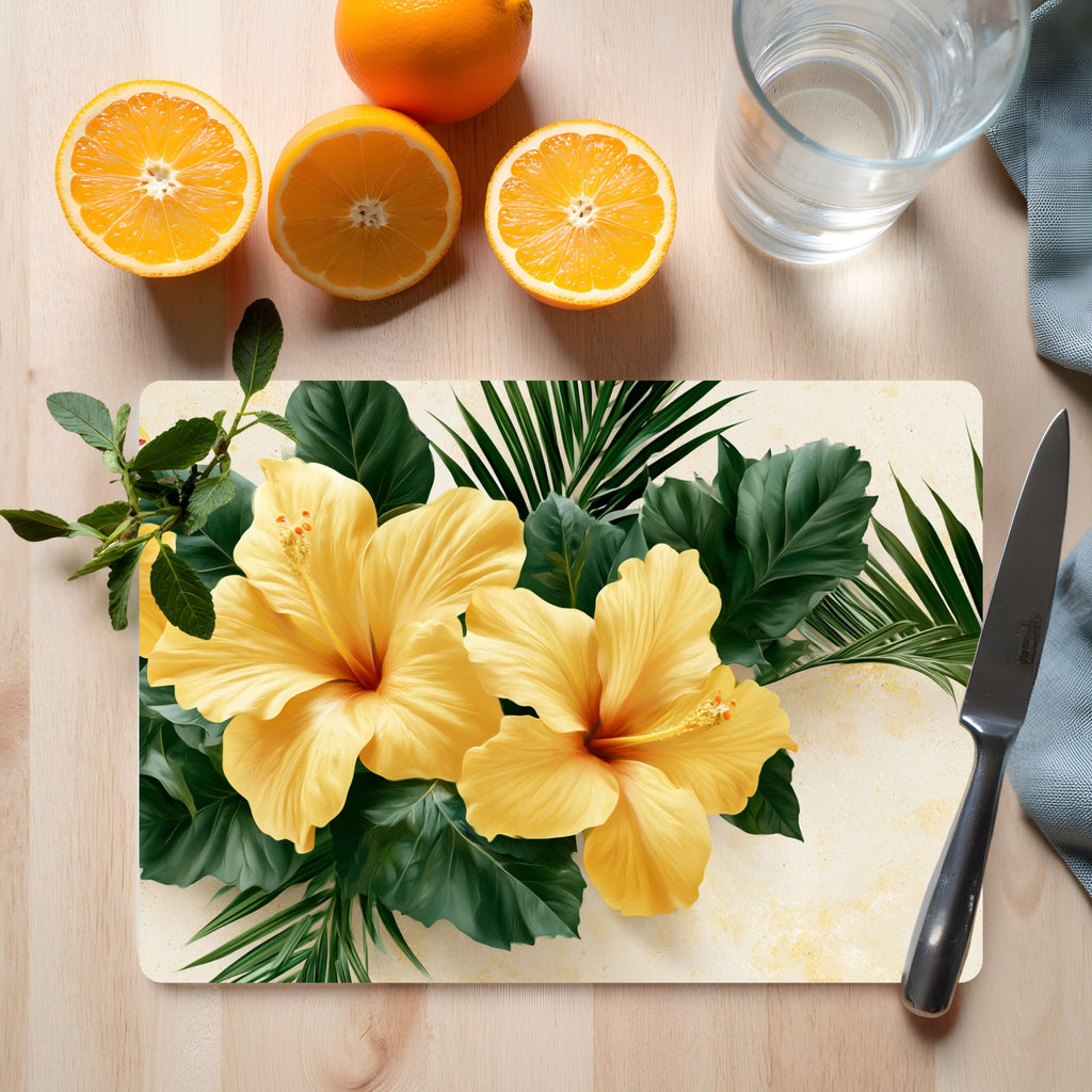 Hibiscus Paradise Glass Cutting Board Personalized for Tropical Kitchen Style