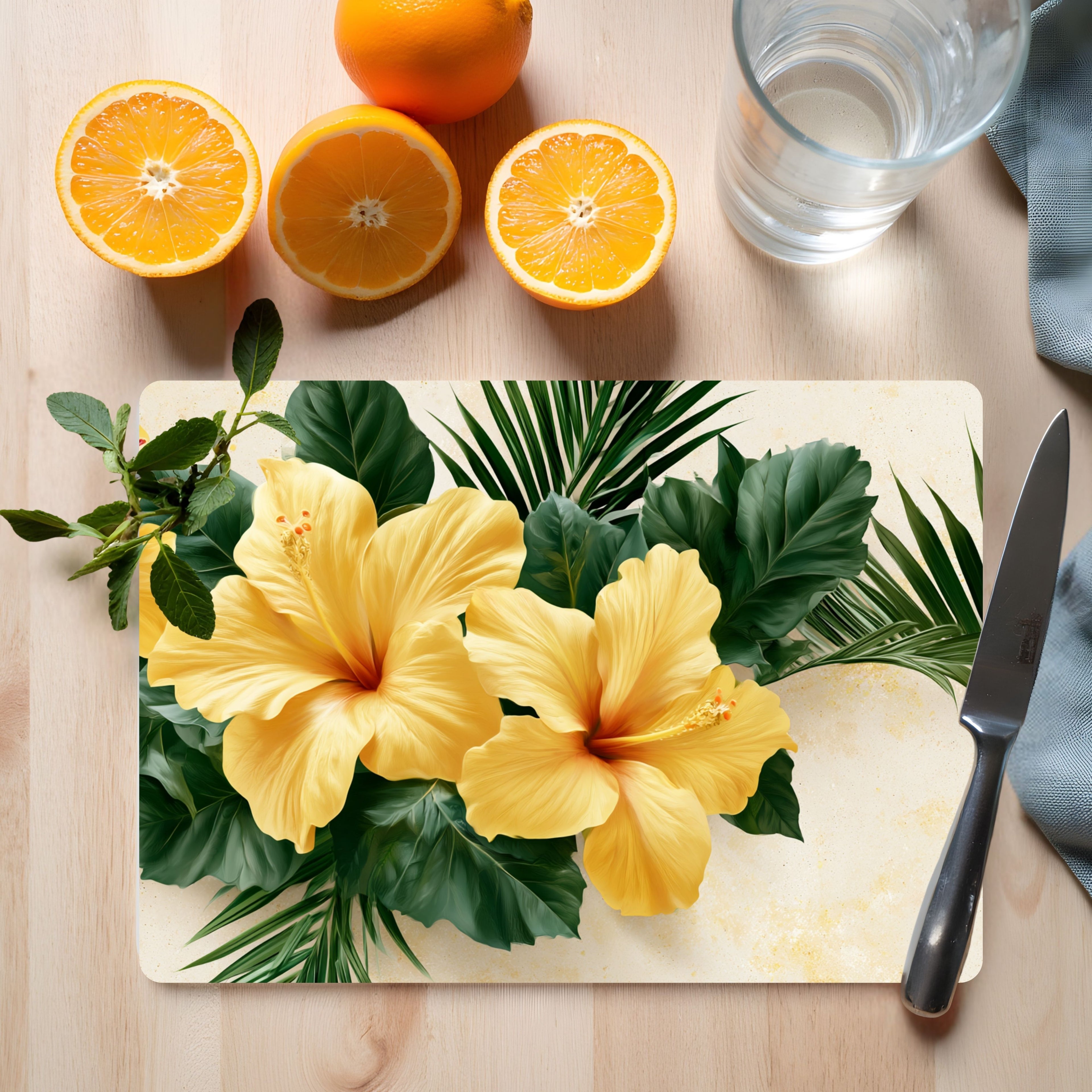 Hibiscus Paradise Glass Cutting Board Personalized for Tropical Kitchen Style