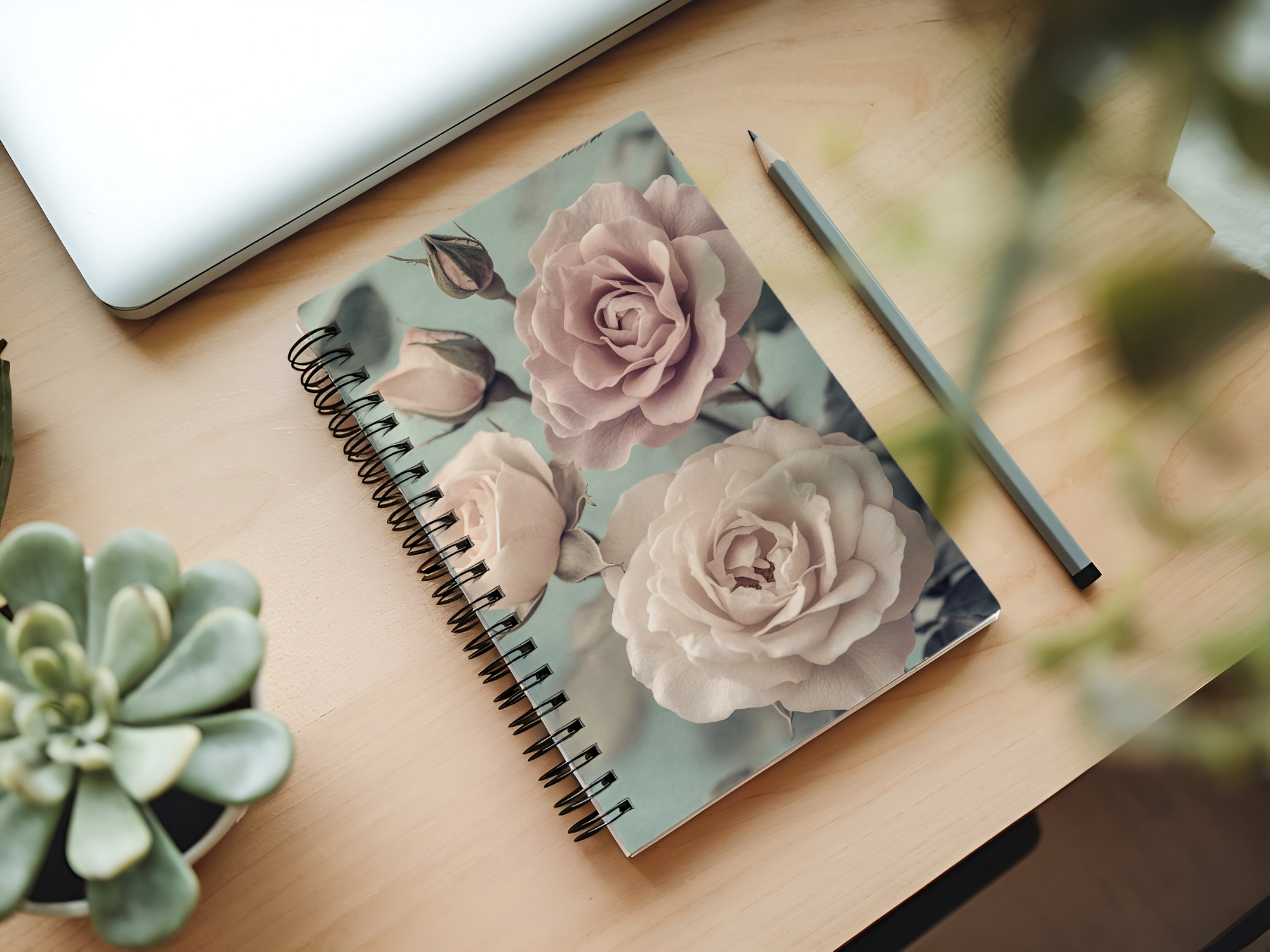 Pale Pink & Cream Rose Spiral Notebook Personalized for Romantic Garden Keepsakes
