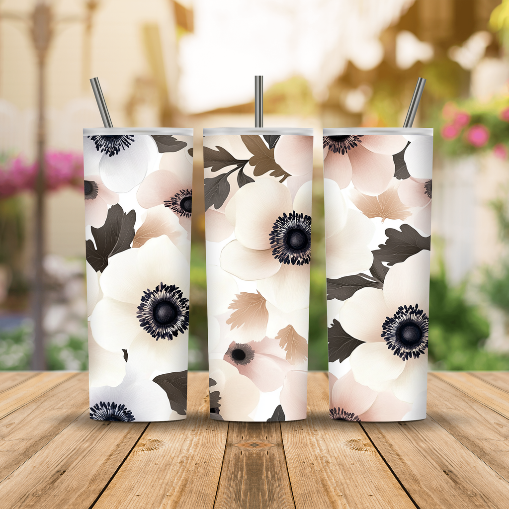 Personalized Anemone Floral Stainless Steel Tumbler with Custom Name
