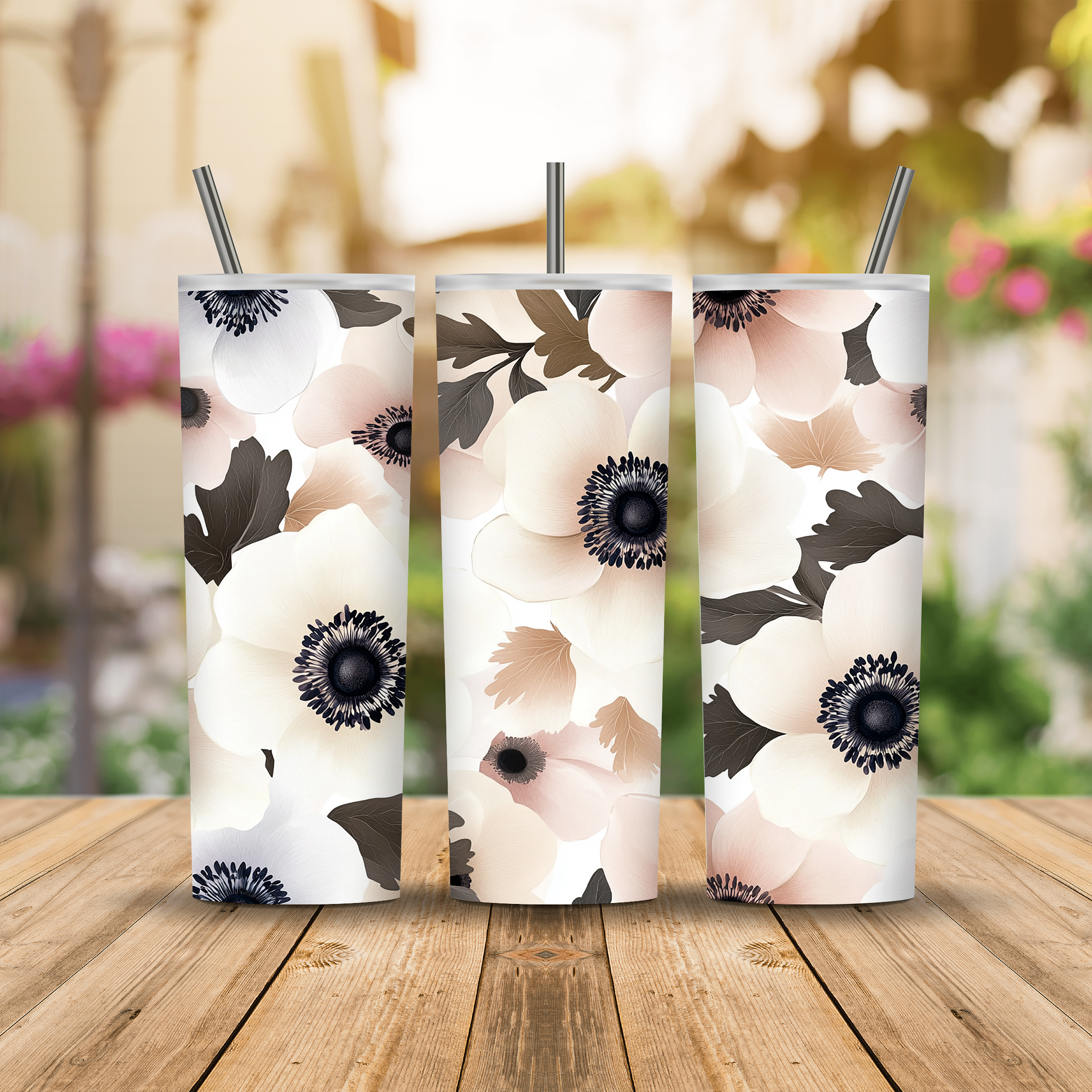 Personalized Anemone Floral Stainless Steel Tumbler with Custom Name