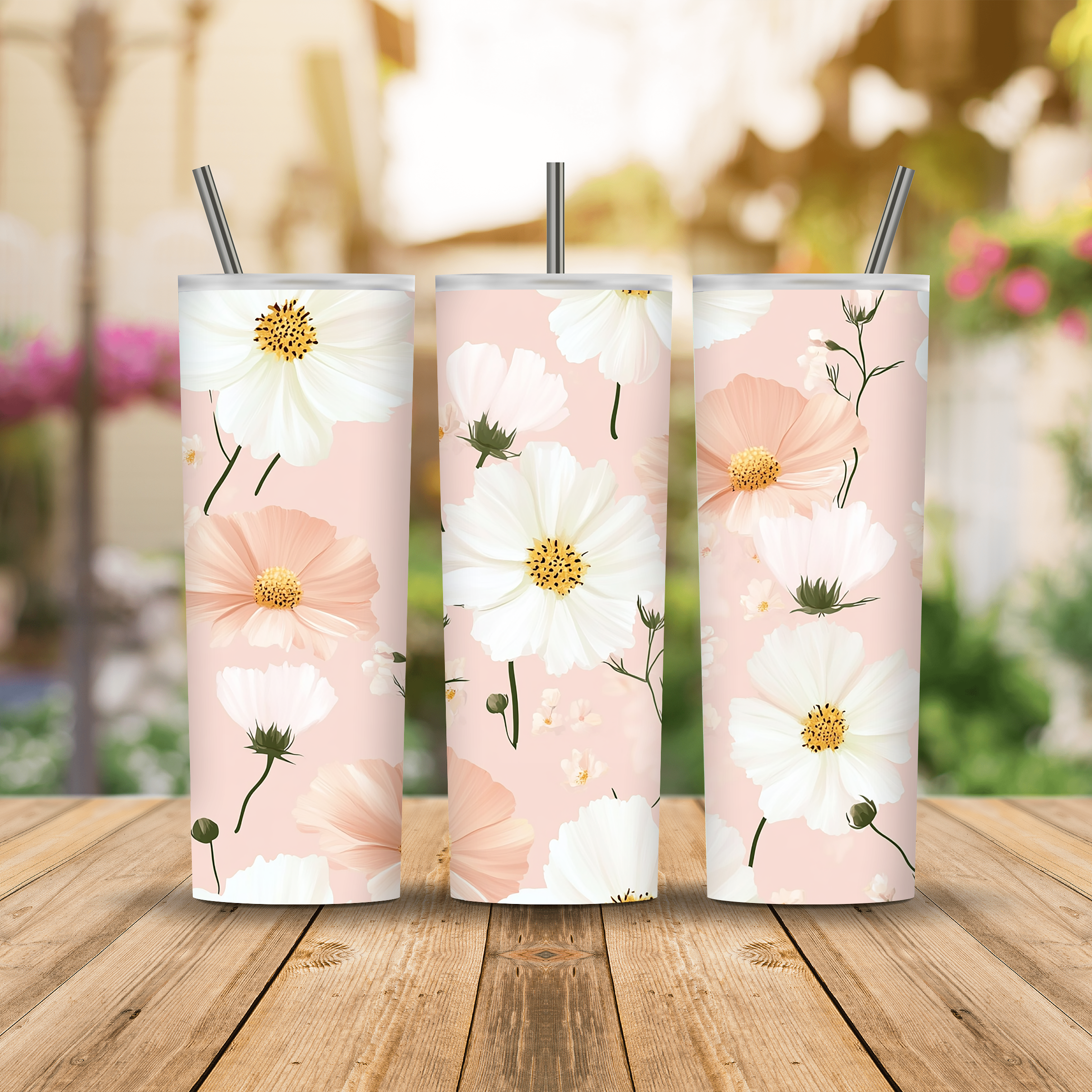 Personalized Floral Horizon Stainless Steel Tumbler with Custom Botanical Name