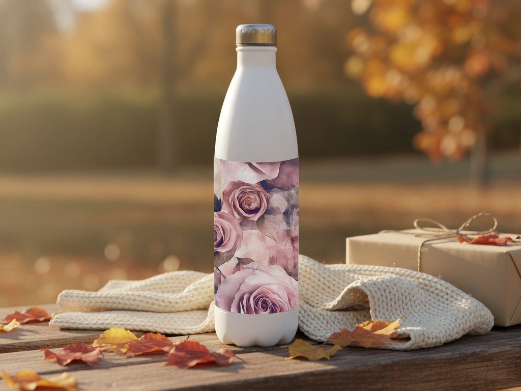 Blush Rose Stainless Steel Water Bottle Personalized for Rose Garden Escapes