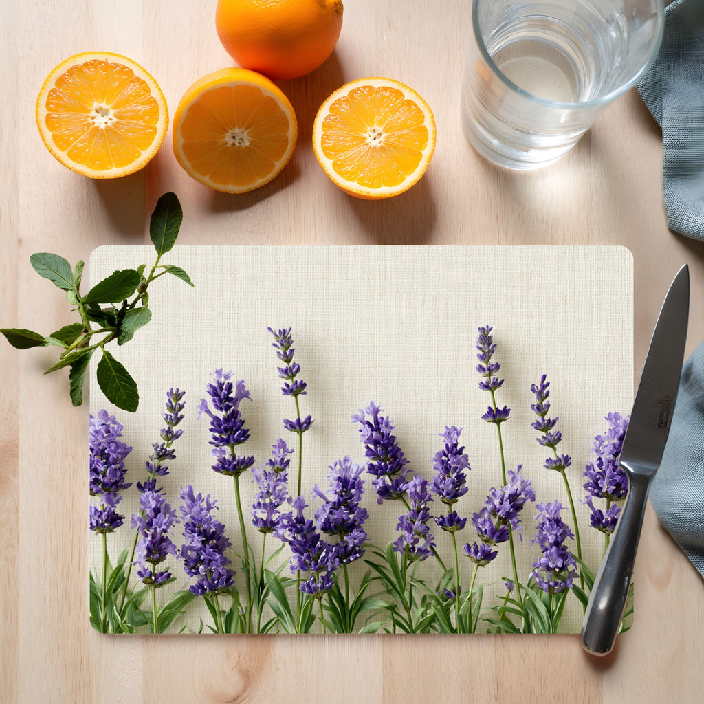Lavender Meadow Glass Serving Board Personalized for Cottage Style Entertaining
