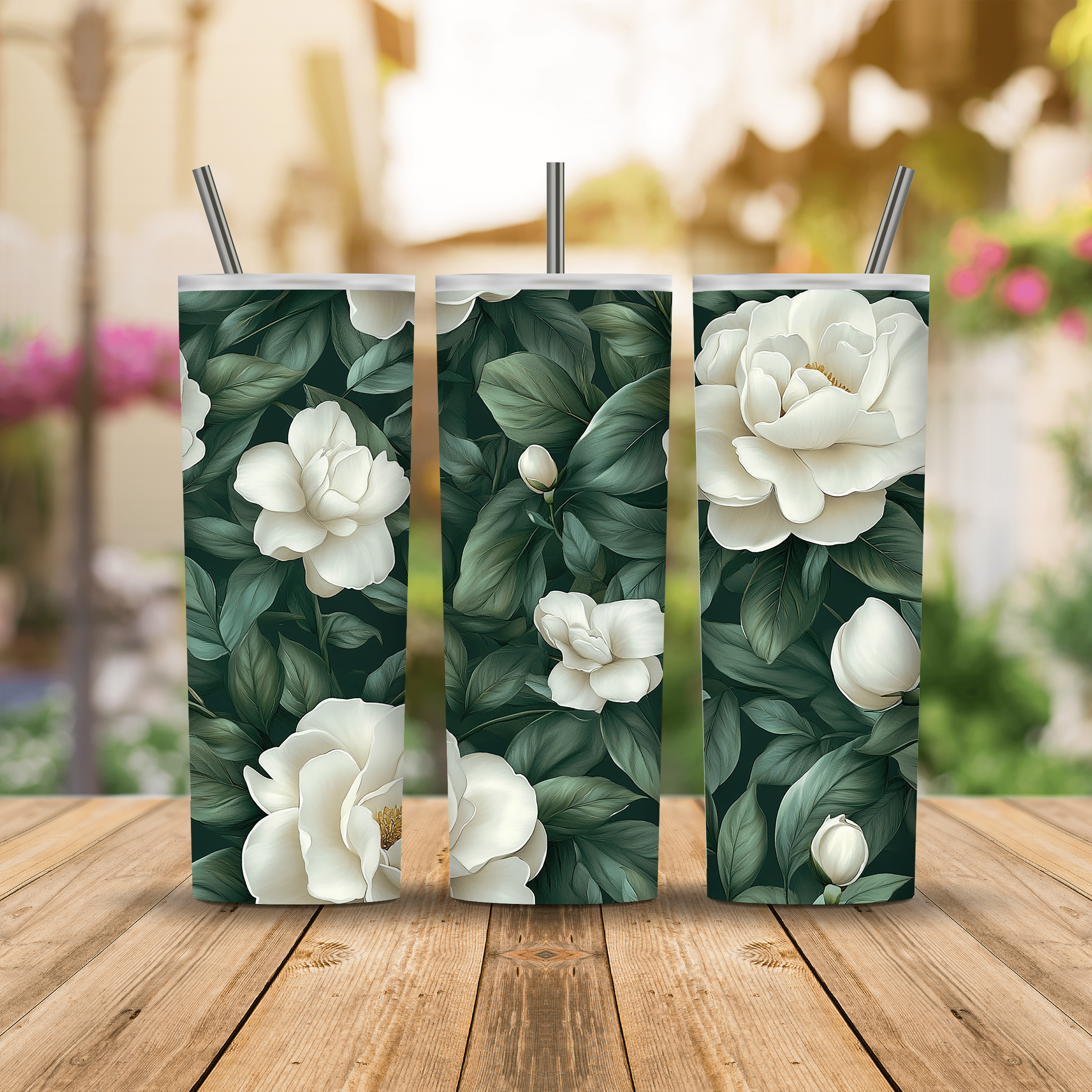 Custom Name Gardenia Blossom Tumbler, Personalized Garden Gift