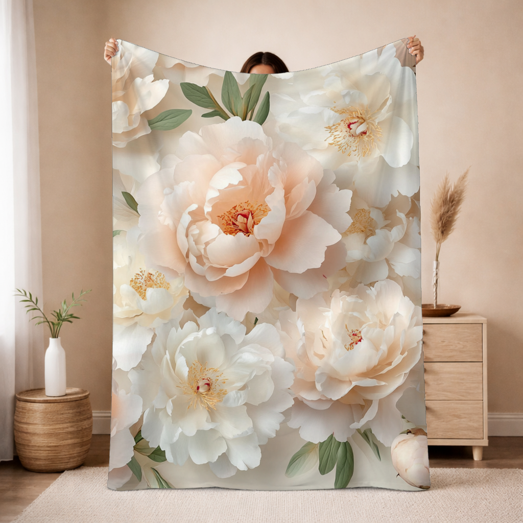 Personalized White Rose Sherpa Blanket with Custom Name