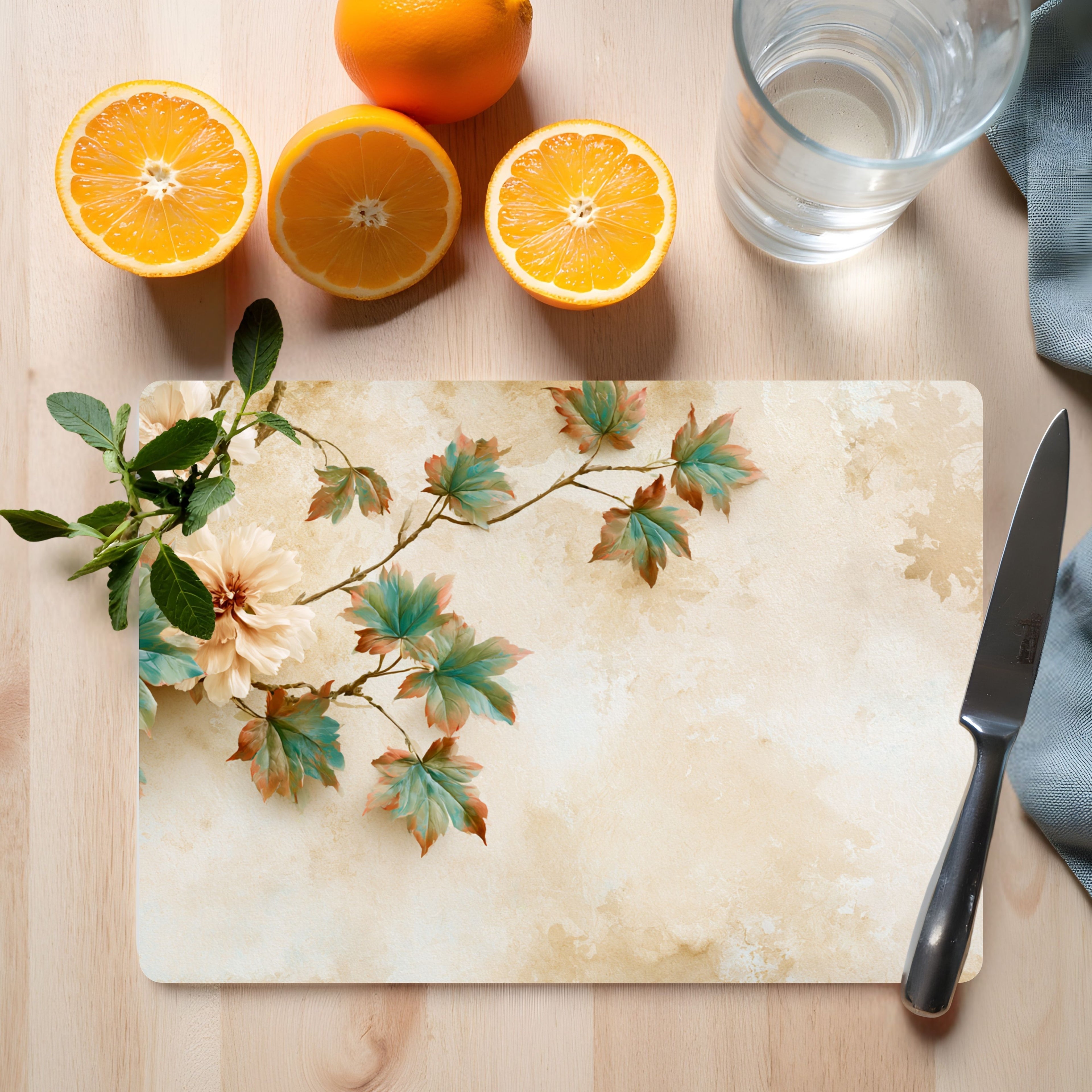 Nature Inspired Glass Cutting Board Personalized for Botanical Home Décor