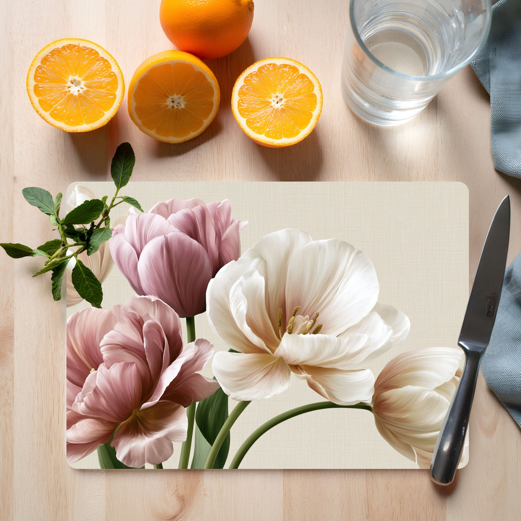 Tulip Bloom Glass Cutting Board Personalized for Fresh Spring Kitchen Style