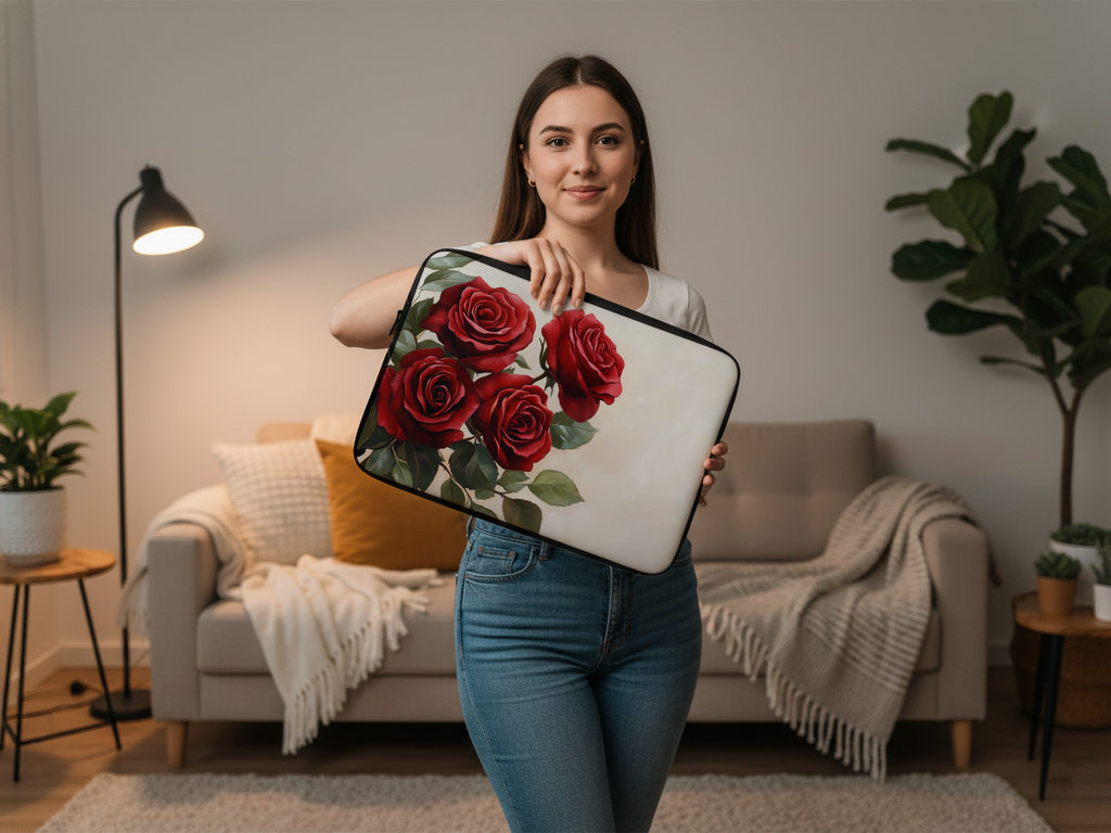 Personalized Red Rose Heritage Laptop Sleeve with Custom Name