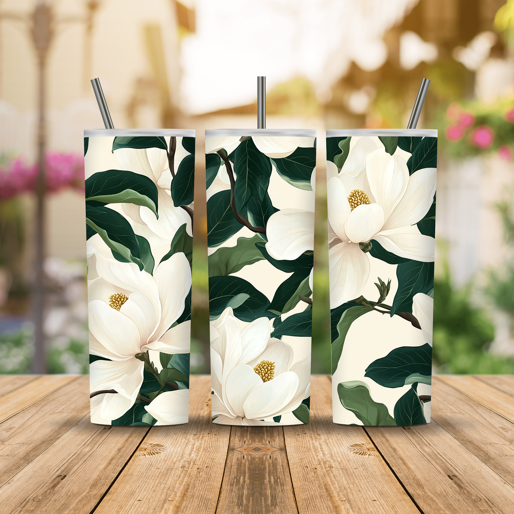Custom Name Magnolia Tumbler, Personalized Botanical Floral Gift