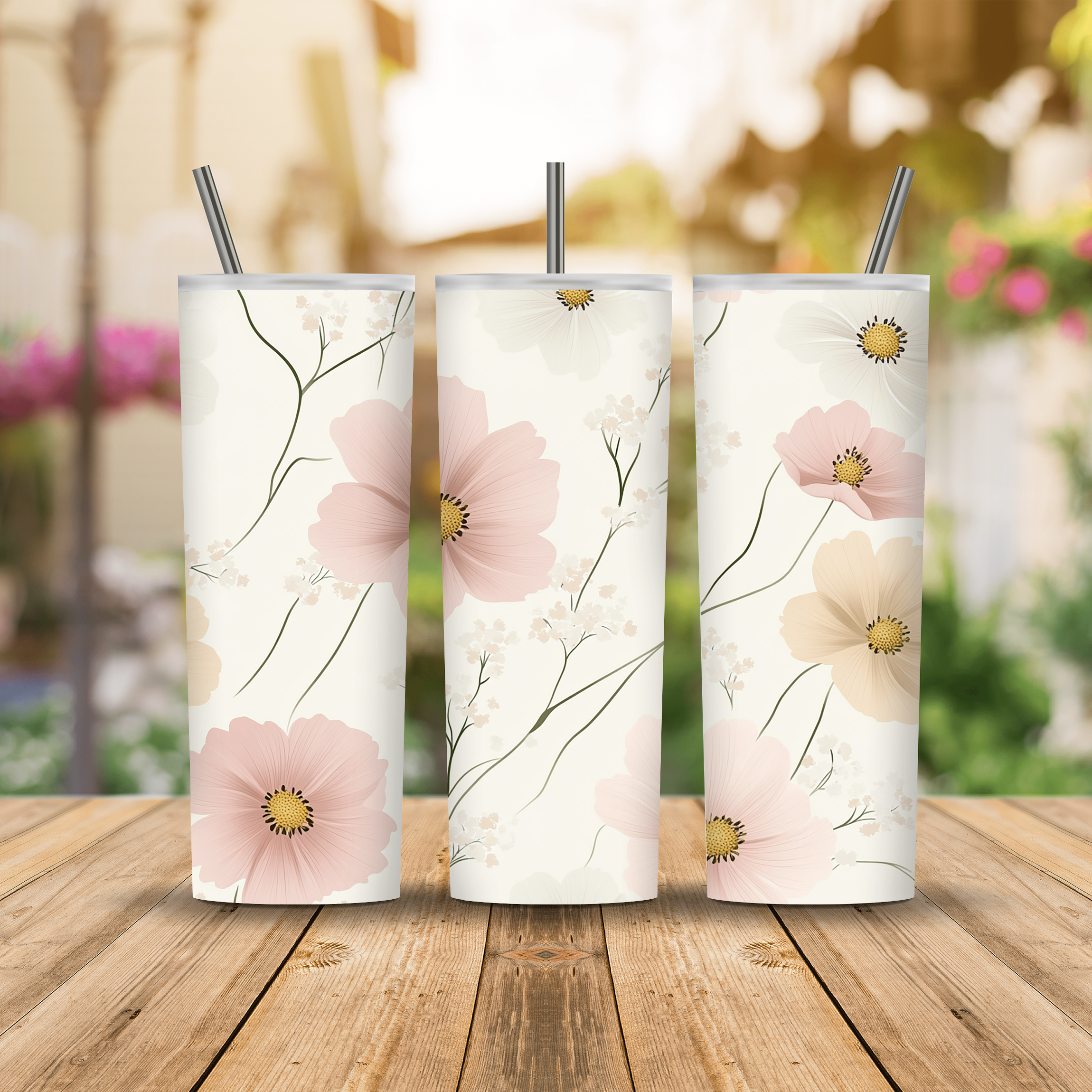 Soft Petal Garden Tumbler, Custom Botanical Drinkware with Custom Name Design