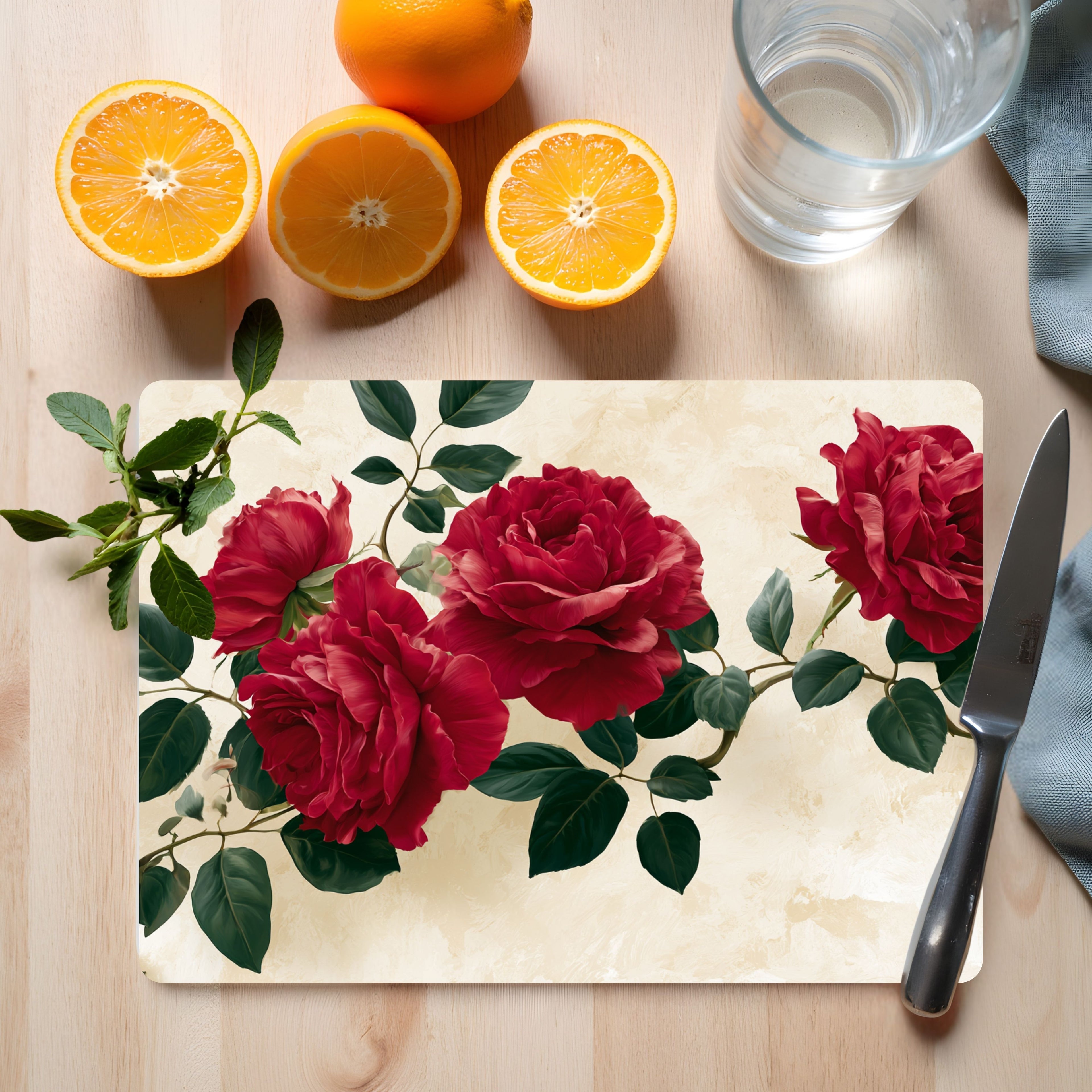 Red Rose Glass Cutting Board Personalized for Romantic Kitchen Elegance