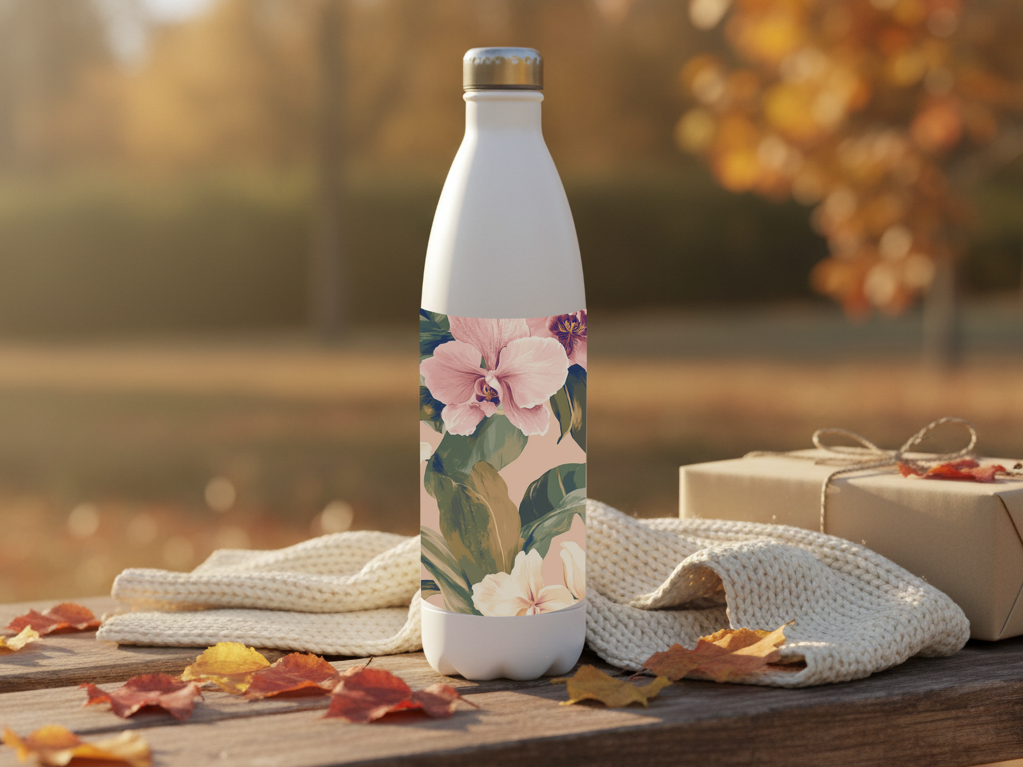 Personalized Floral Stainless Steel Water Bottle for Botanical Trail Refreshment