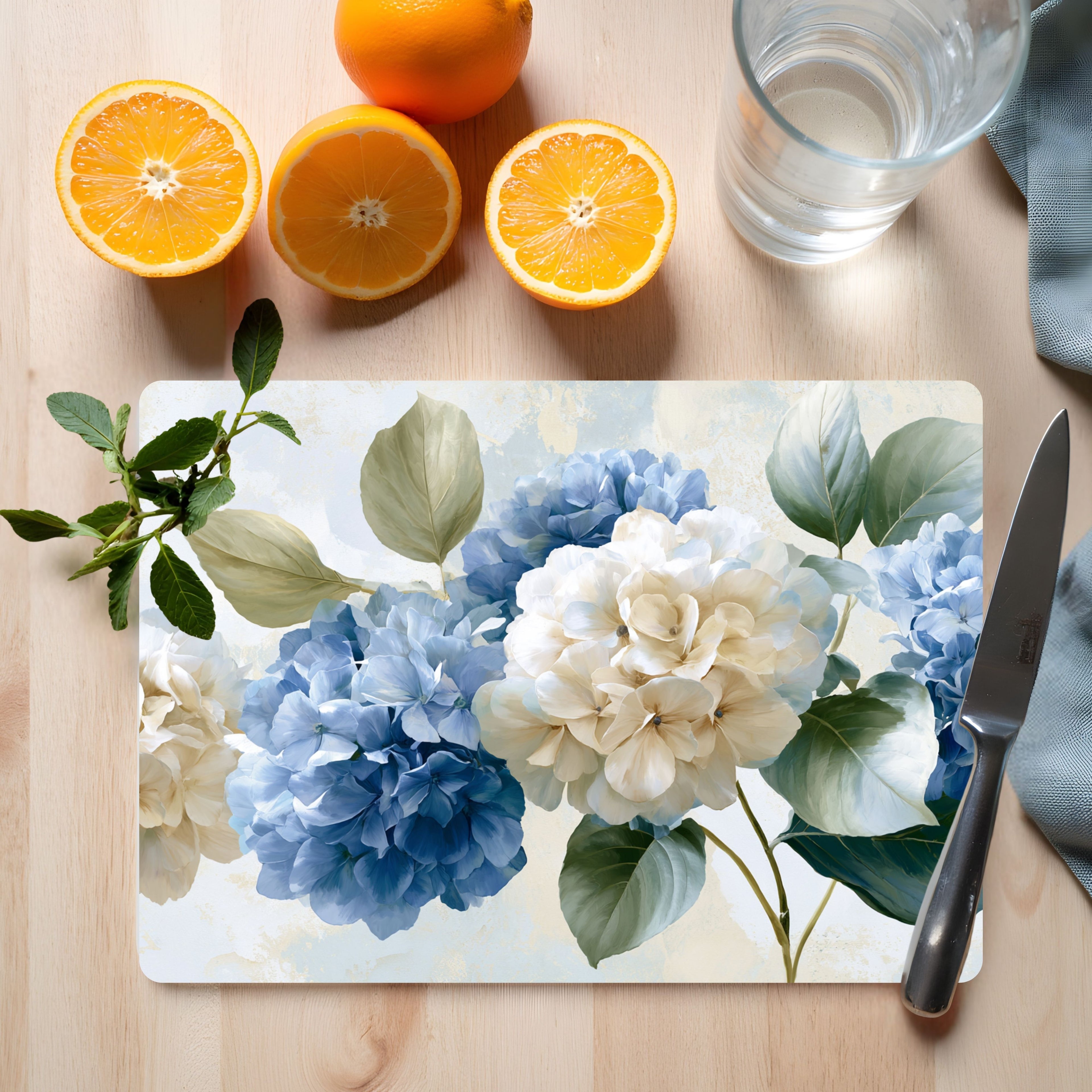 Hydrangea Bloom Glass Cutting Board Personalized for Garden Inspired Kitchen Décor