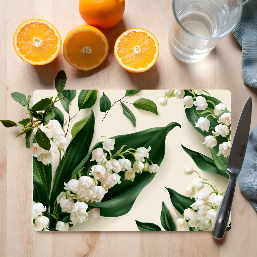 Lily of the Valley Glass Cutting Board Personalized for Cottage Garden Kitchens