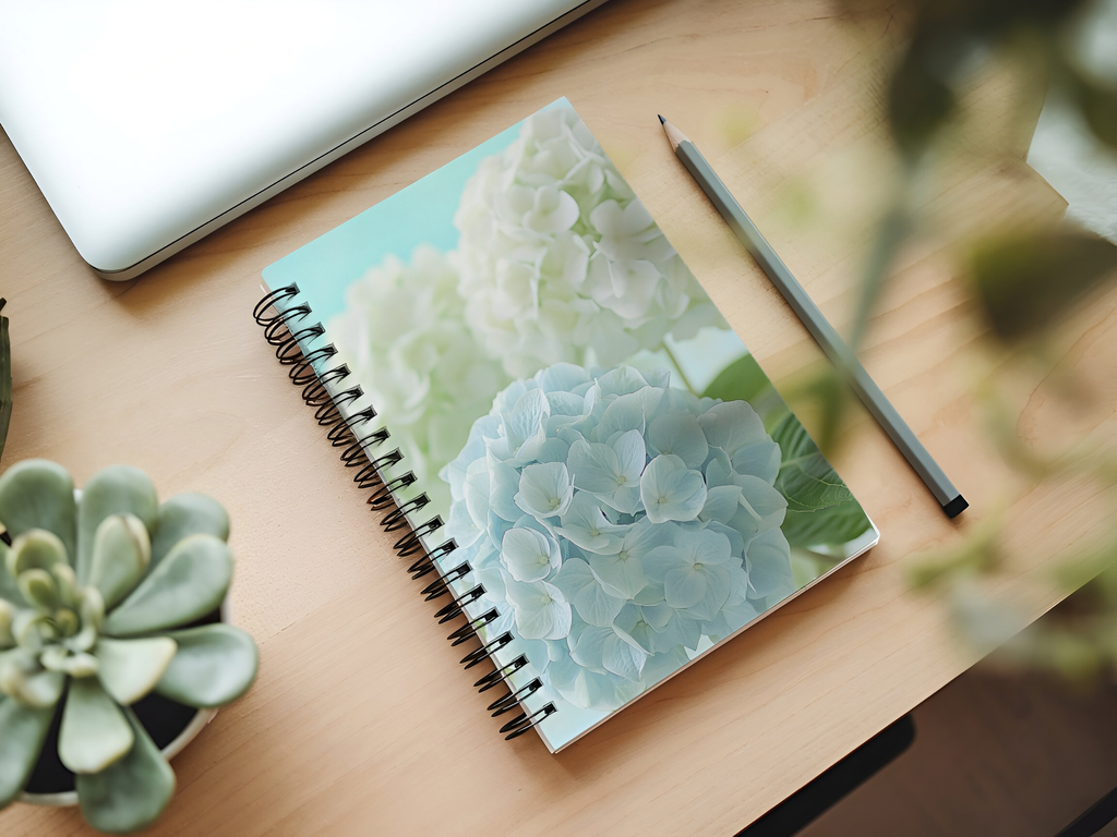 Hydrangea Spiral Notebook Personalized for Cottage Bloom Reflections