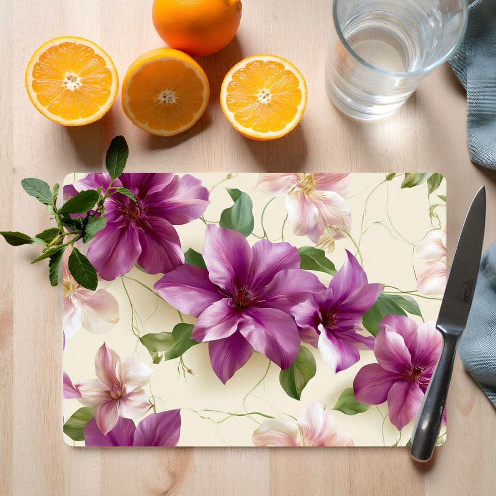 Clematis Garden Glass Cutting Board Personalized for Elegant Kitchen Gatherings