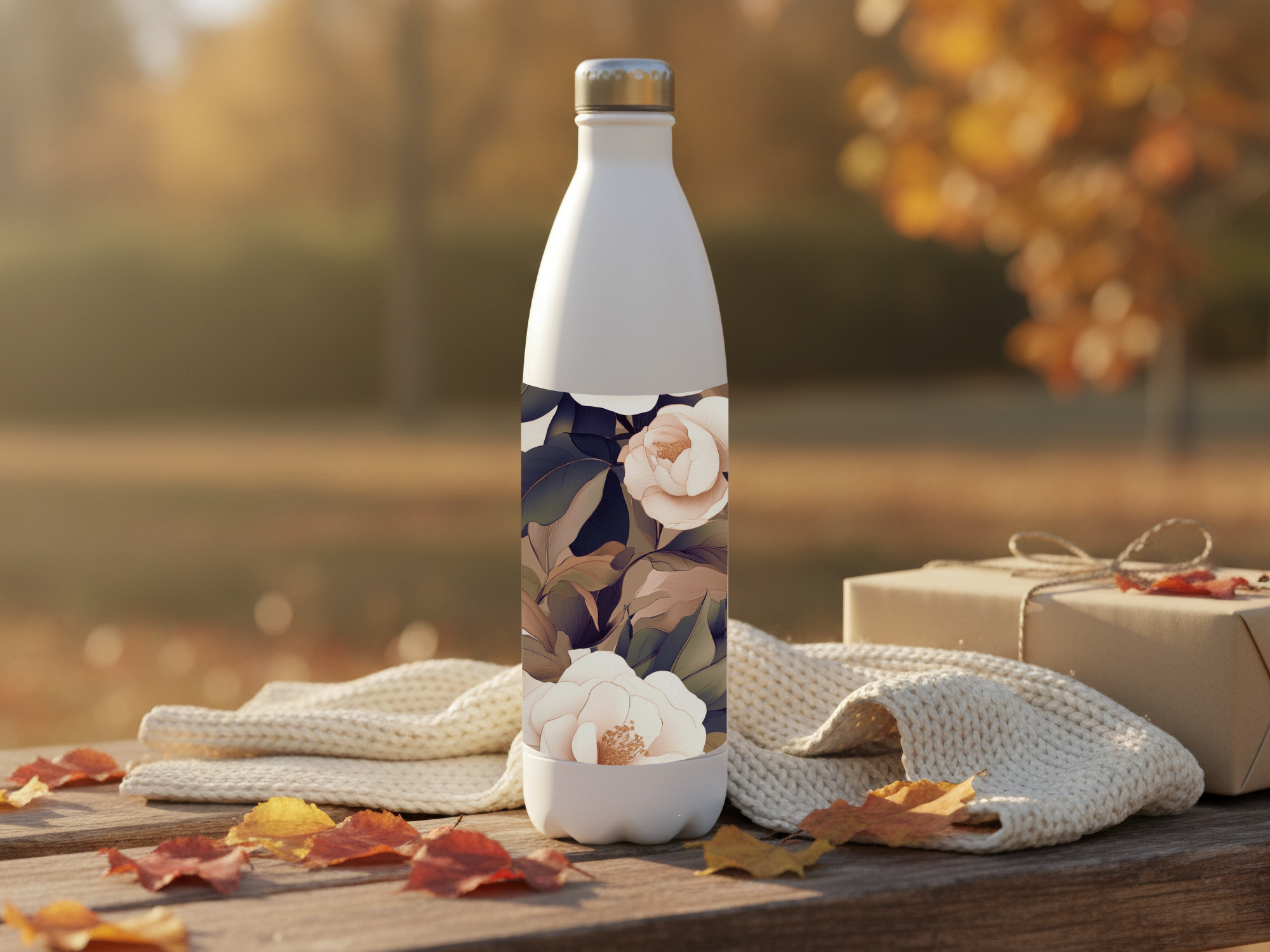 Camellia Blossom Haven Water Bottle with Personalized Name