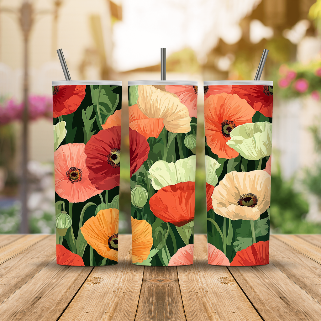 Custom Name Poppy Tumbler, Personalized Botanical Flower Gift