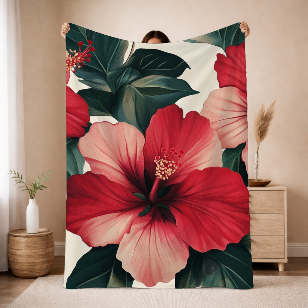 Personalized HIbiscus Horizon Sherpa Blanket with Custom Name