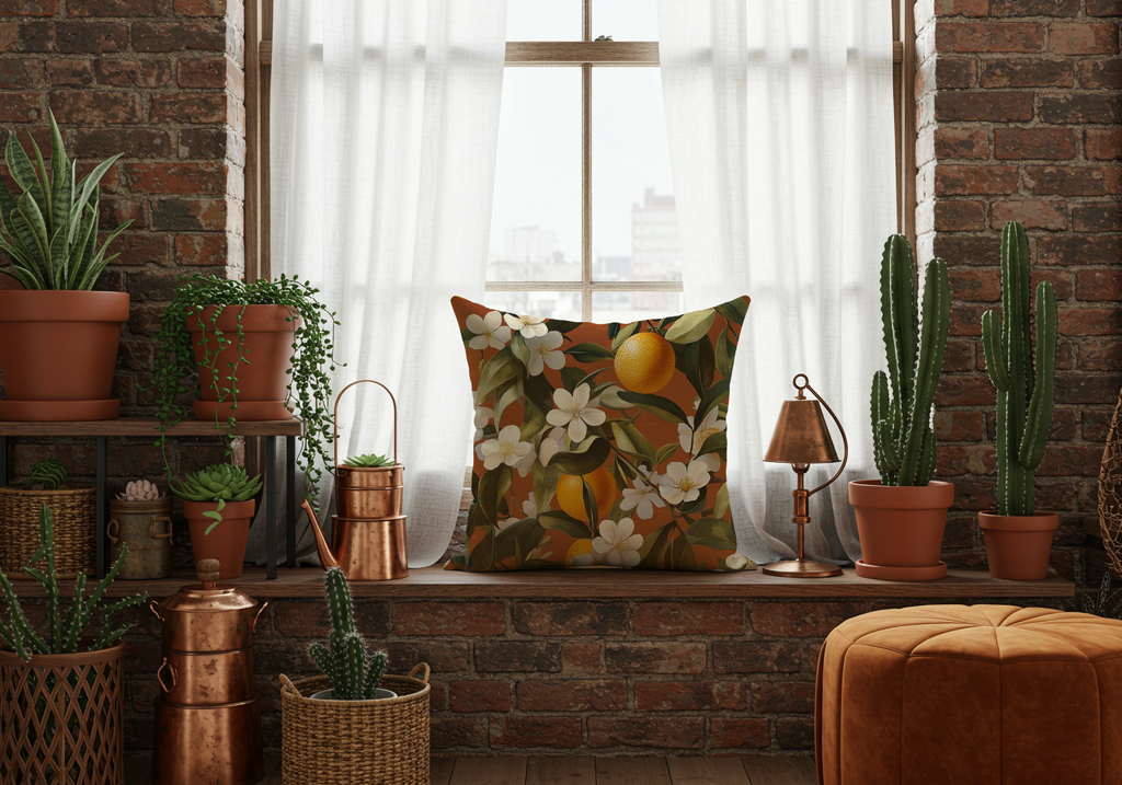 Personalized Orange Blossom Courtyard Pillow with Custom Name