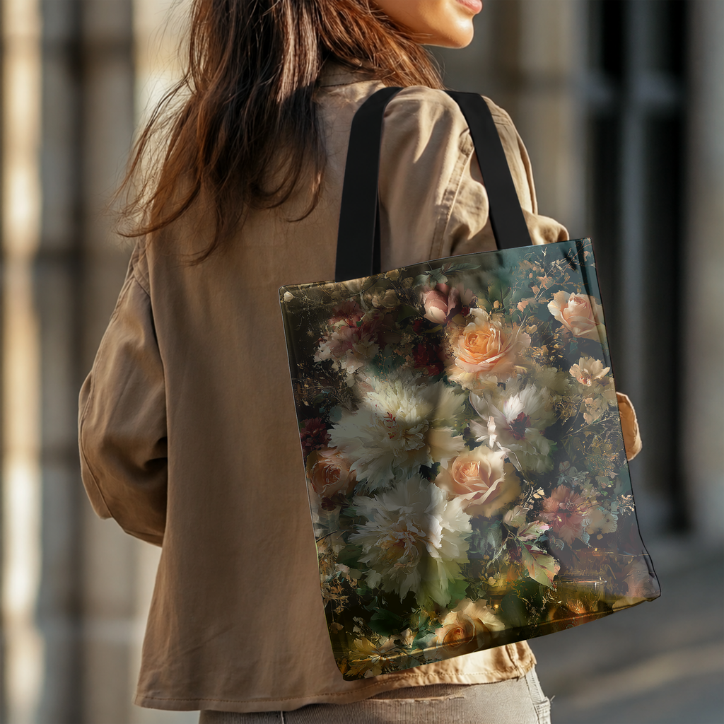 Custom Floral Shopper Tote Bag with Personalized Name for Travel & Daily Carry