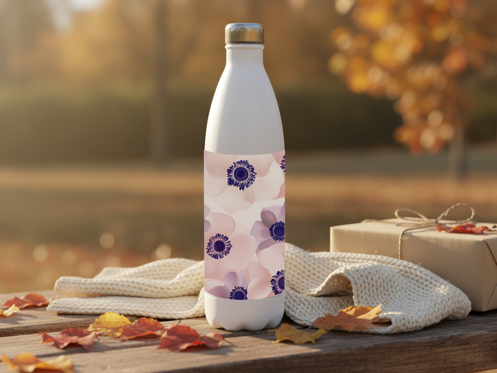 Anemone Blossom Escape Water Bottle with Personalized Name