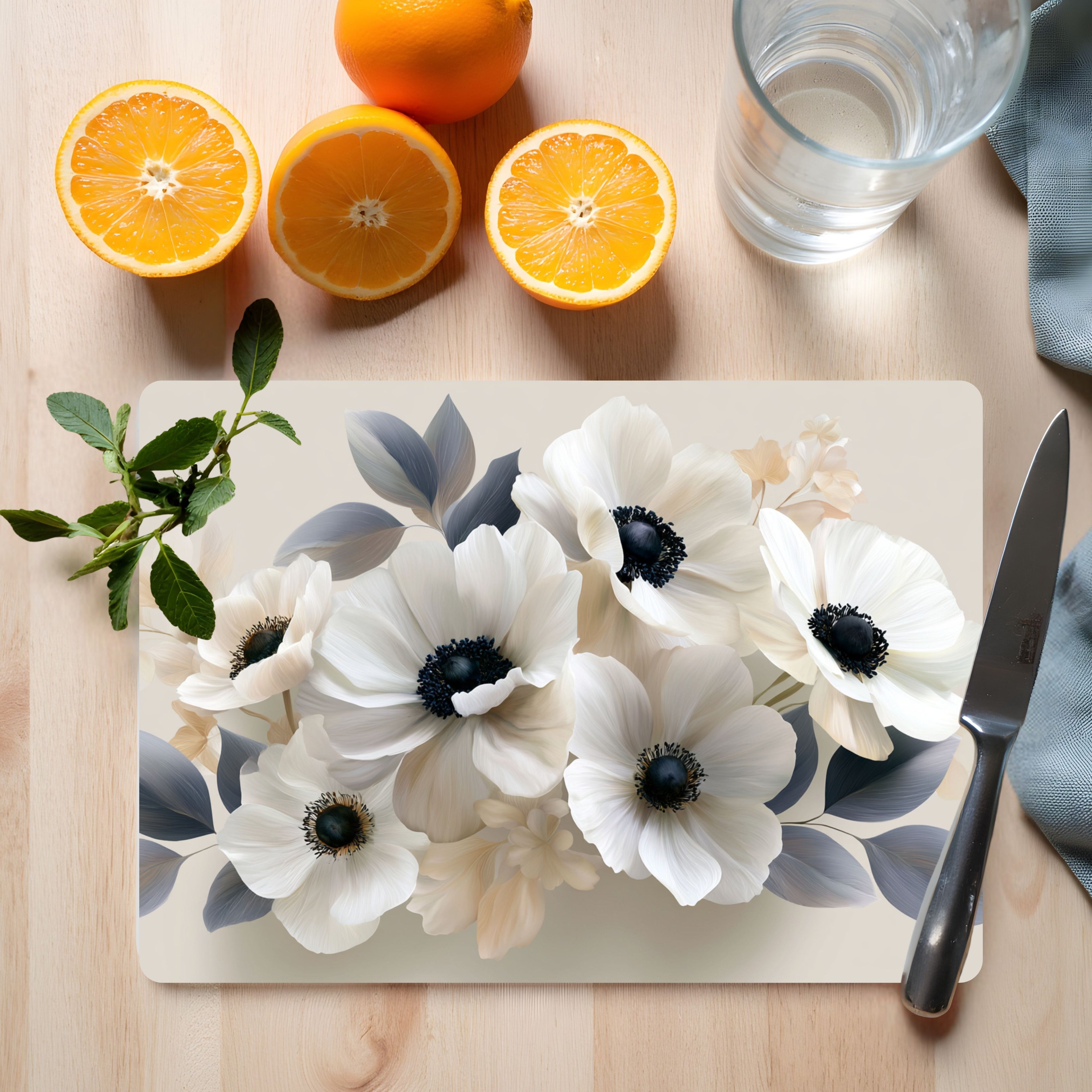 Anemone Bloom Glass Cutting Board Personalized for Refined Kitchen Décor