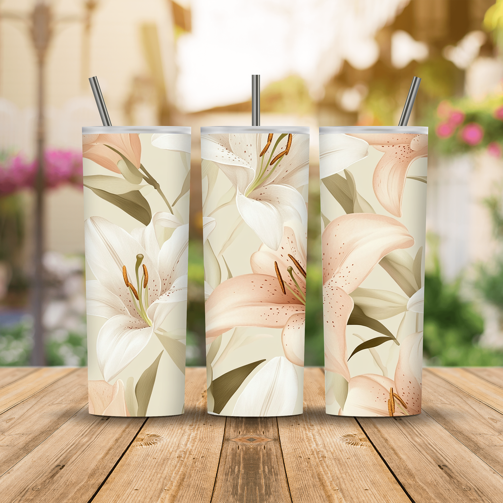 Personalized Lily Tumbler with Custom Name, Elegant Floral Gift
