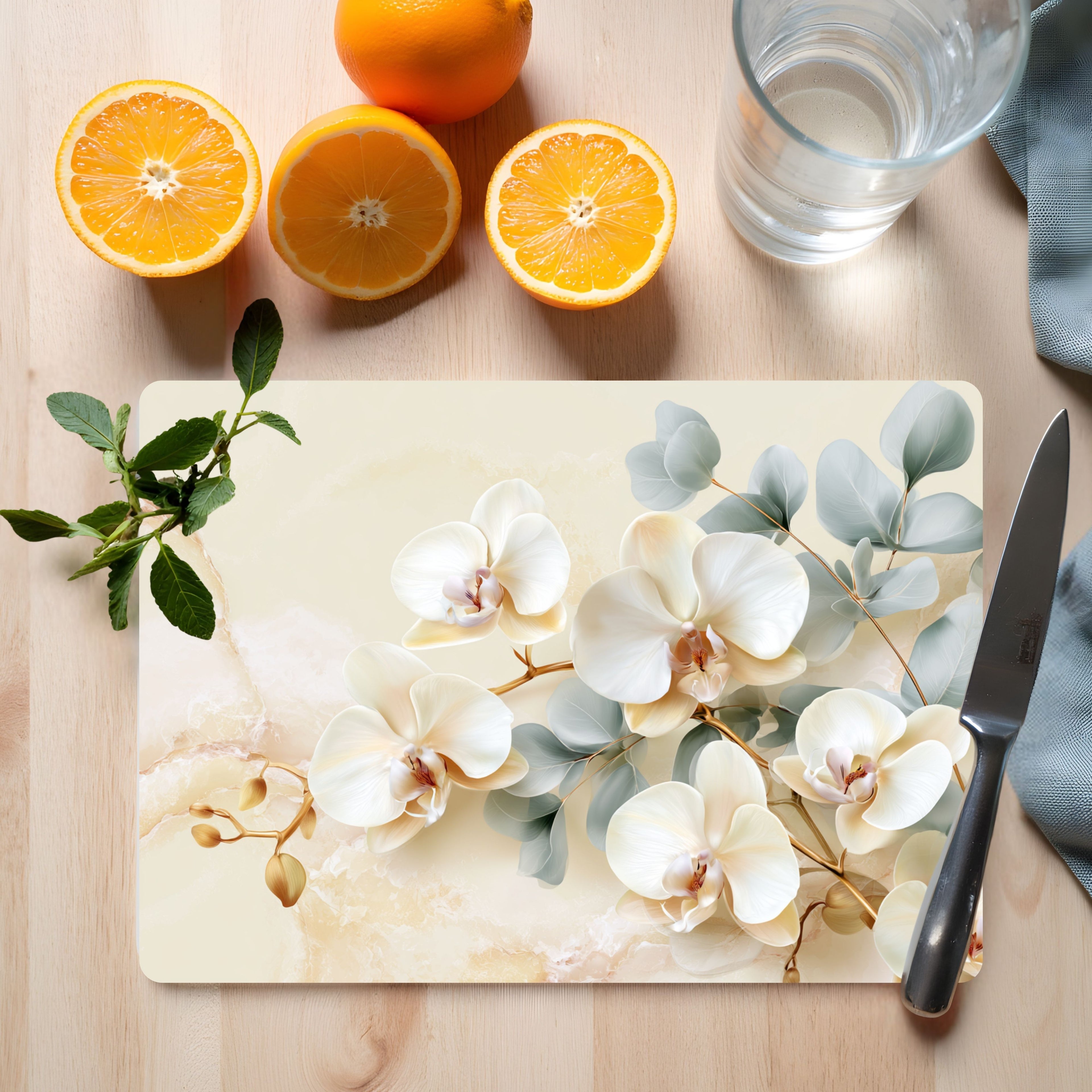 White Orchid Glass Cutting Board Personalized for Sophisticated Kitchen Décor
