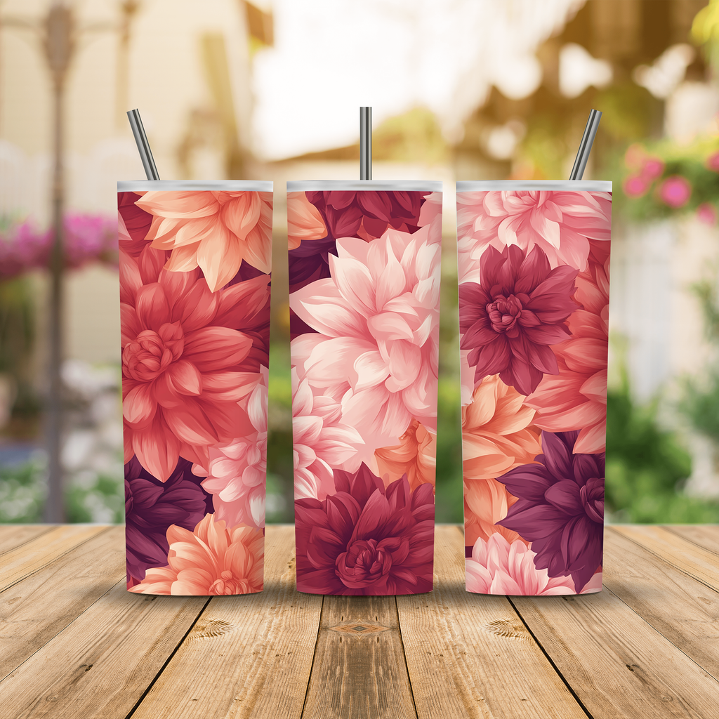 Custom Name Dahlia Bouquet Tumbler, Personalized Garden Gift