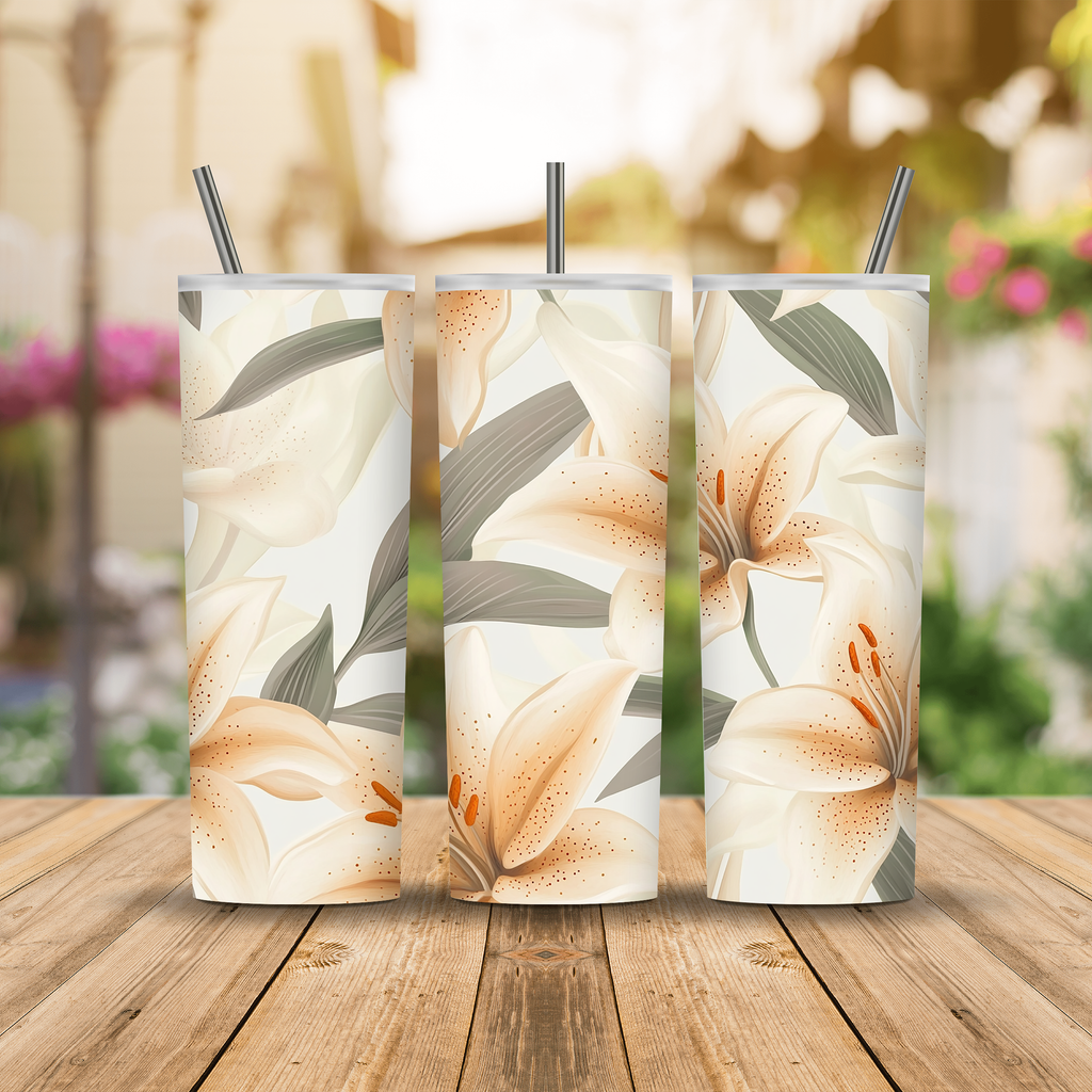 Personalized Lily Tumbler with Custom Name, Botanical Floral Gif