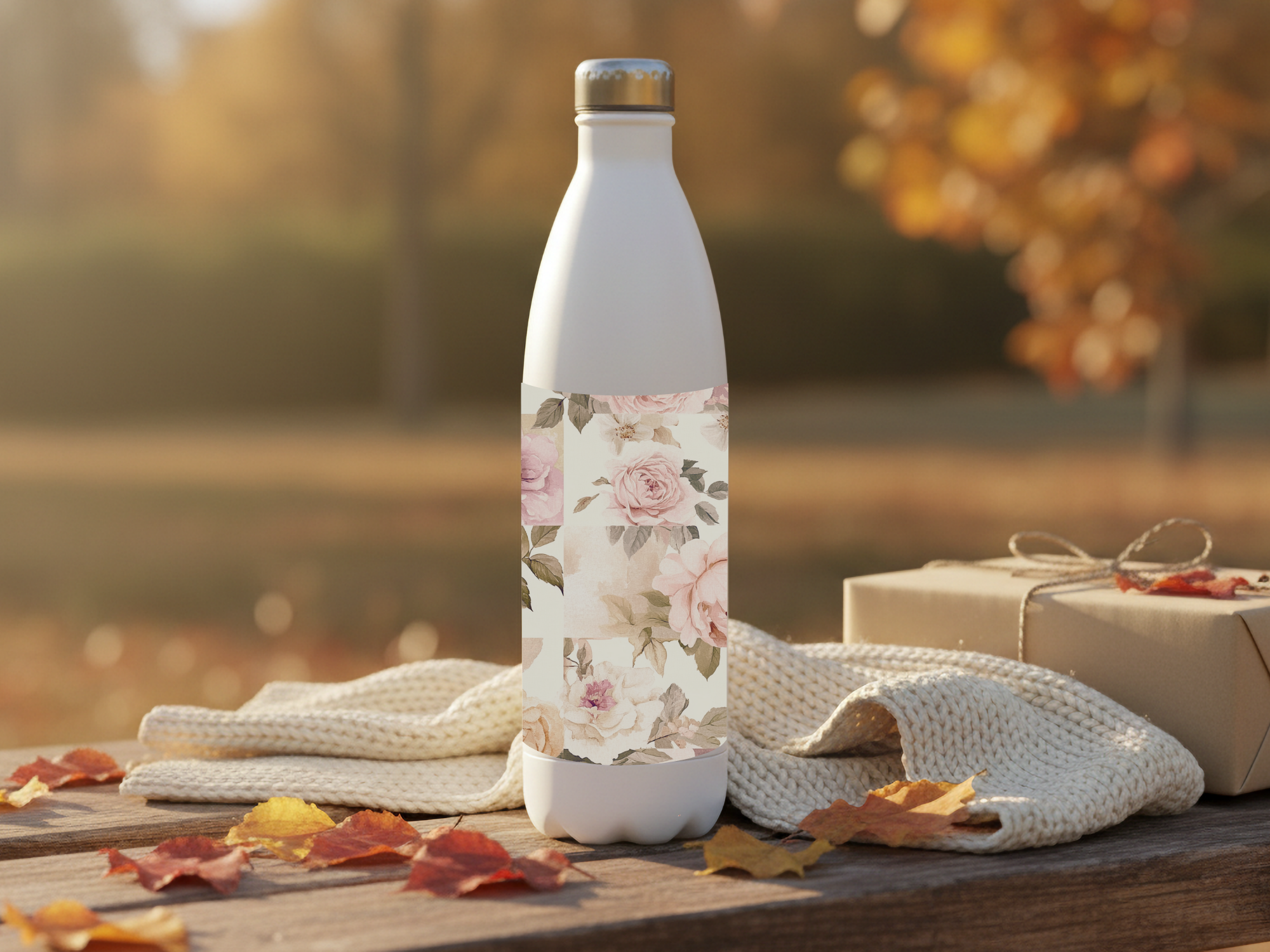 Personalized Blush Rose Water Bottle with Custom Name for Garden Lovers