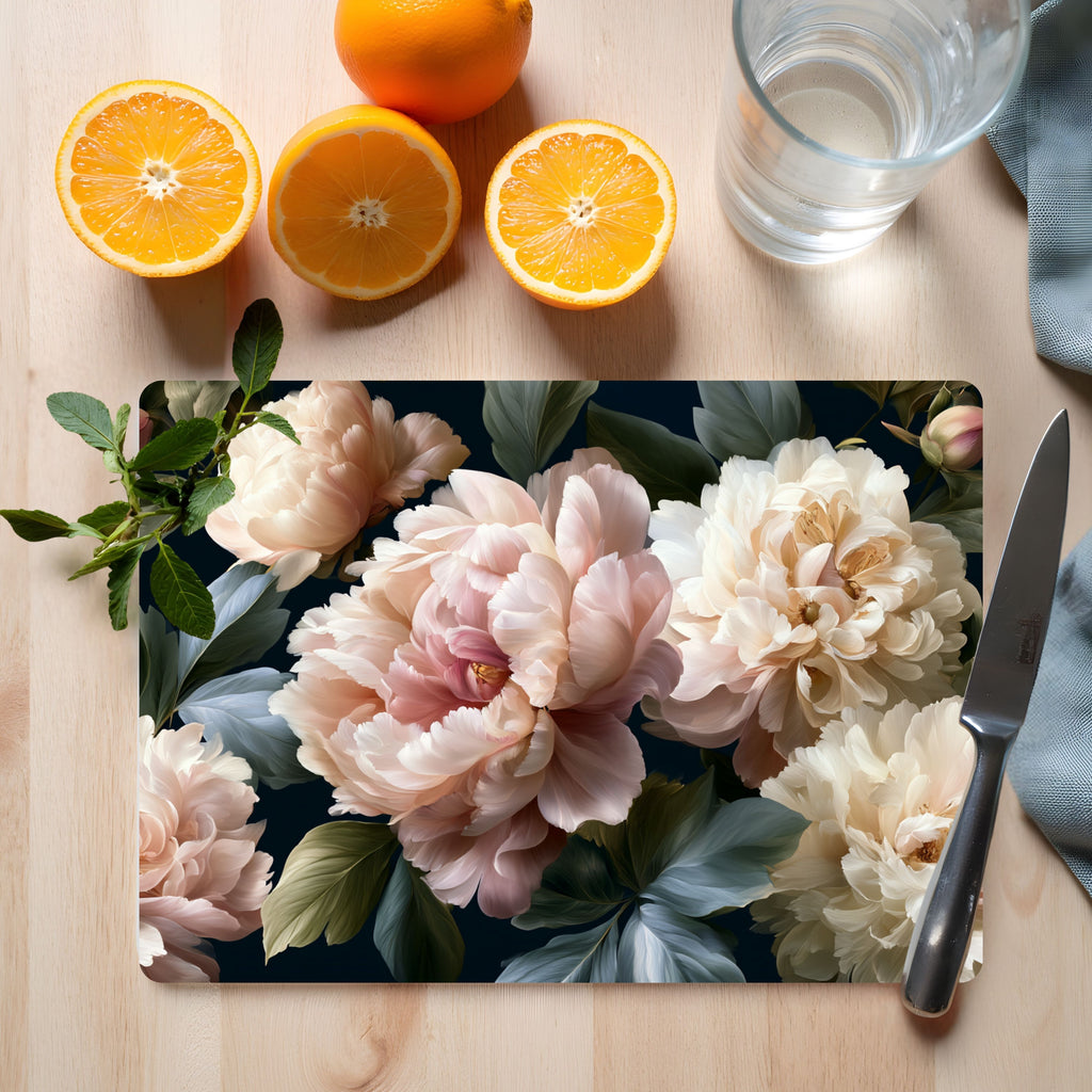 Peony Blossom Glass Cutting Board Personalized for Romantic Kitchen Gatherings