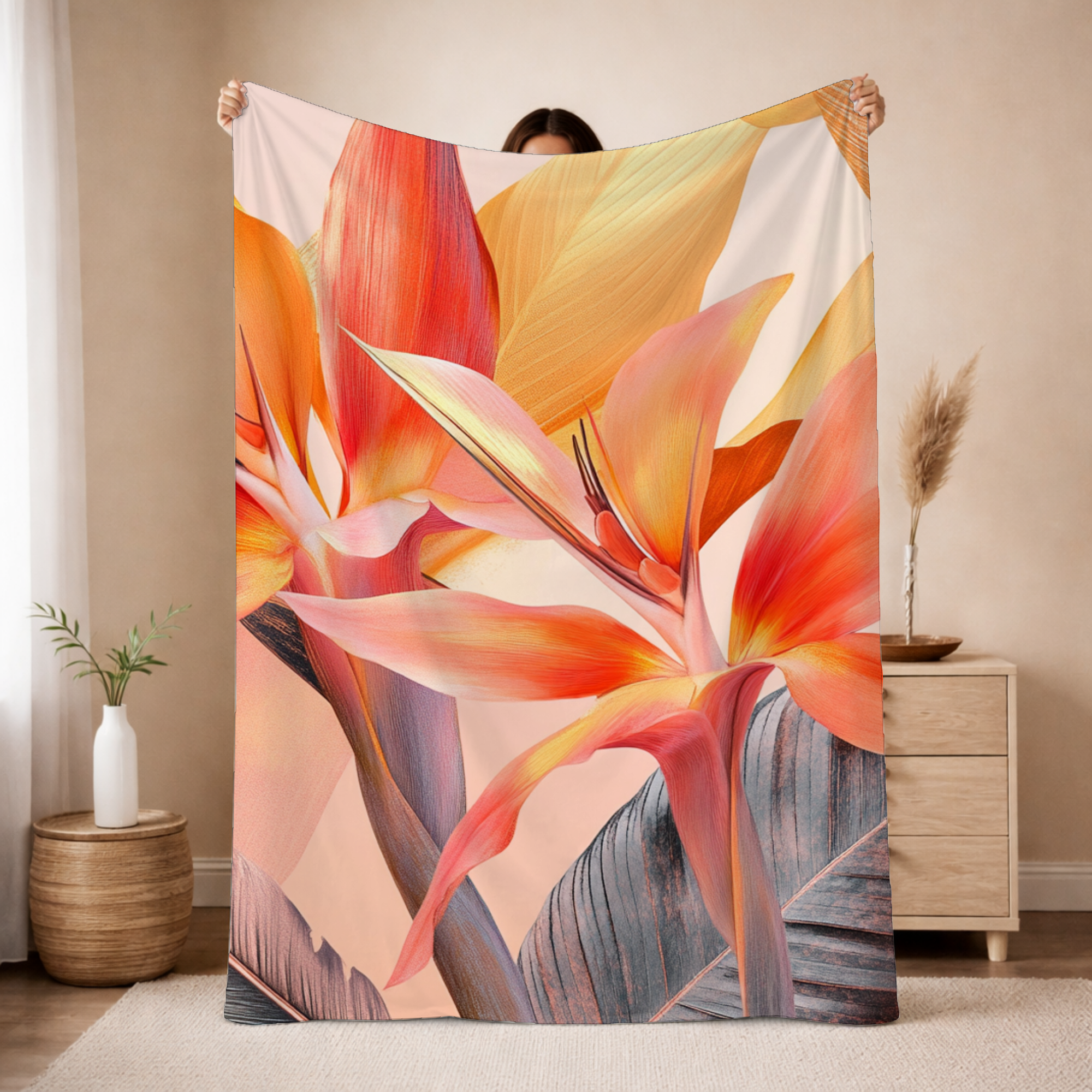 Personalized Tiger Lily Sherpa Blanket with Custom Name