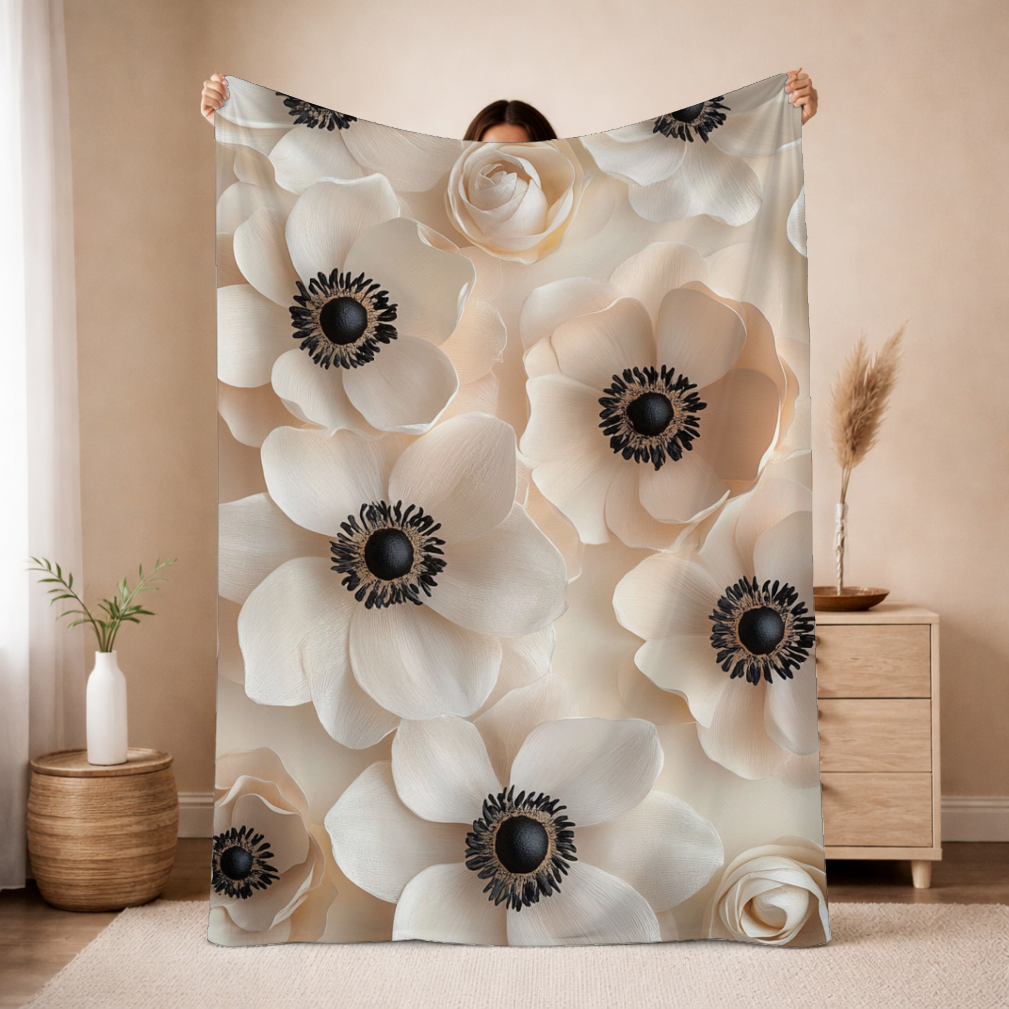 Personalized Petal Harmony Sherpa Blanket with Custom Name