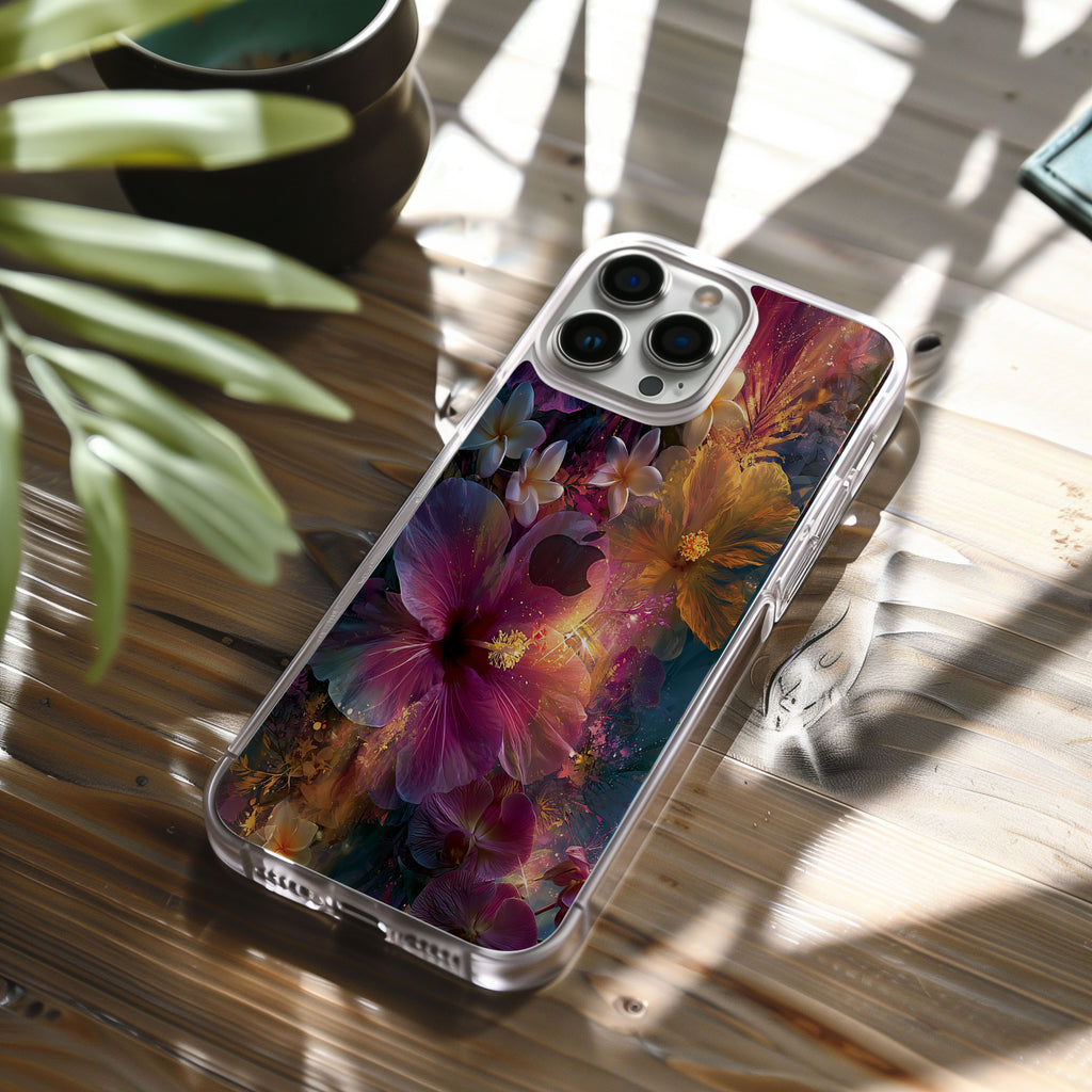 Custom Hibiscus Floral iPhone Case with Personalized Name & Botanical Protective Cover