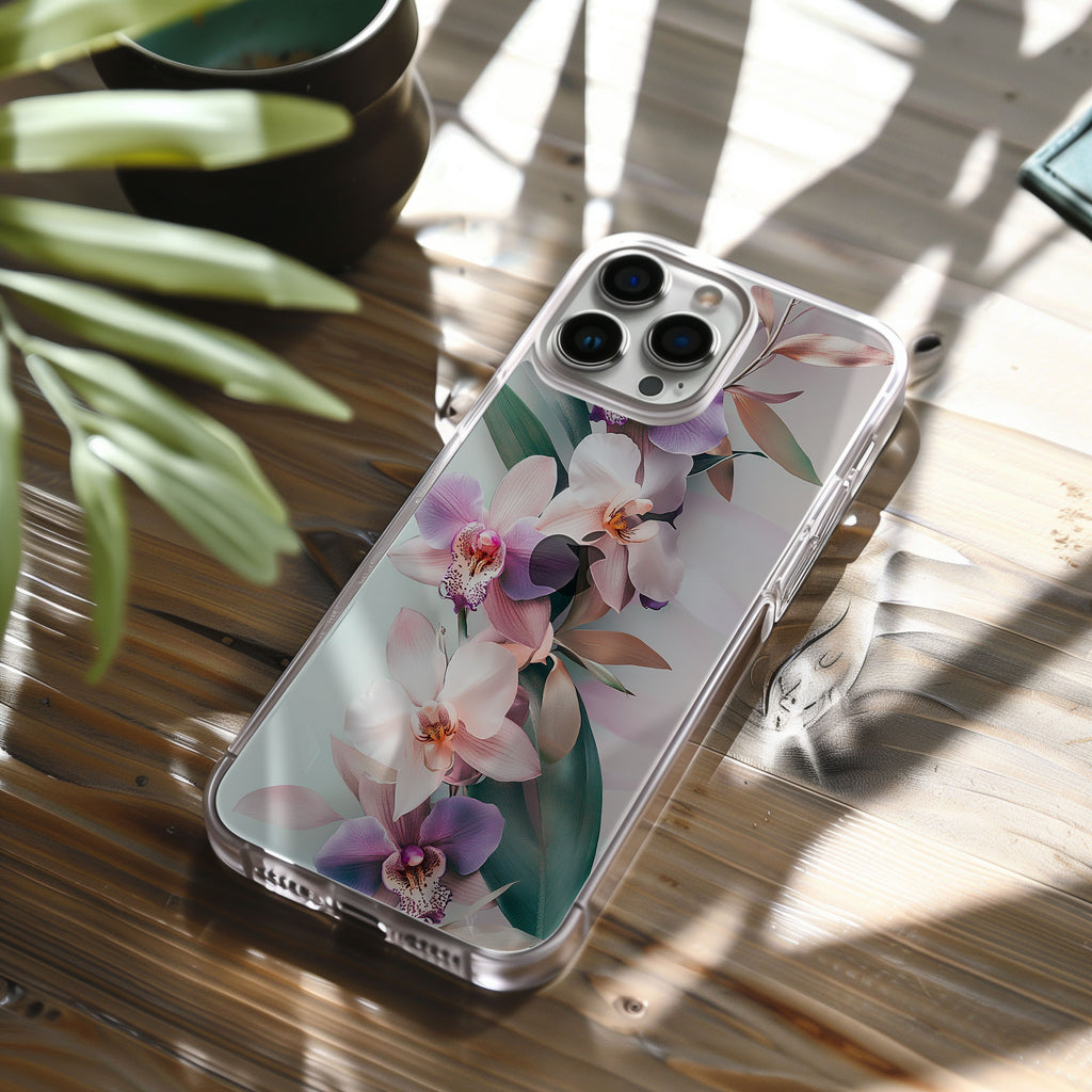 Custom White Botanical iPhone Case with Personalized Name & Floral Designer Cover