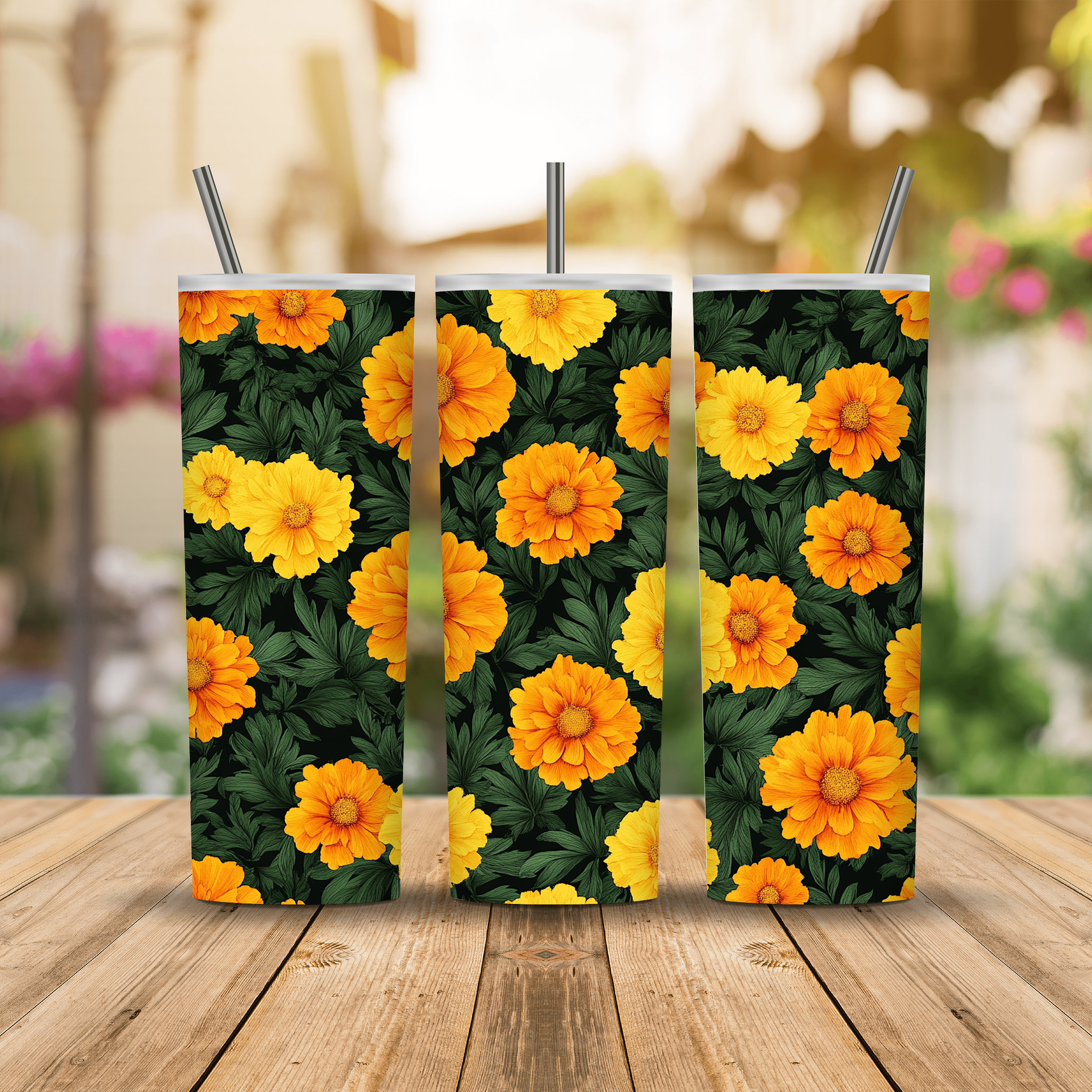 Personalized Calendula Tumbler with Custom Name, Botanical Floral Gift