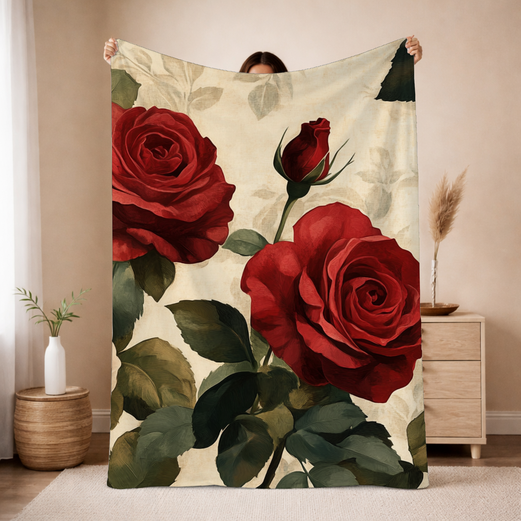 Personalized Rosewood Garden Sherpa Blanket with Custom Name