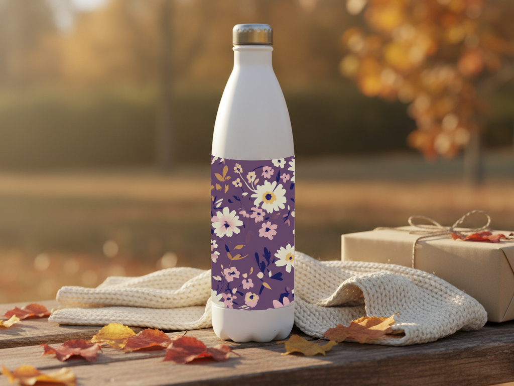 Personalized Daisy Water Bottle with Custom Name Botanical Floral Design