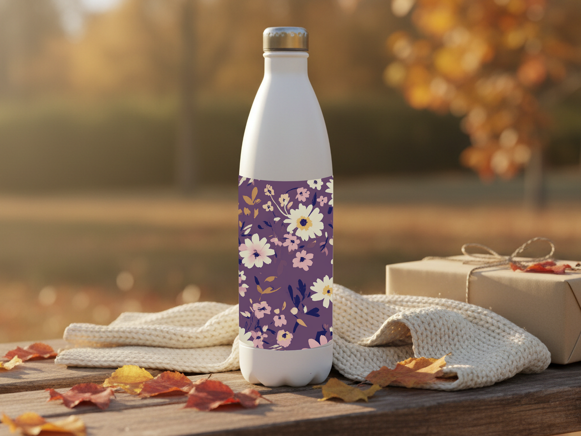 Personalized Daisy Water Bottle with Custom Name Botanical Floral Design
