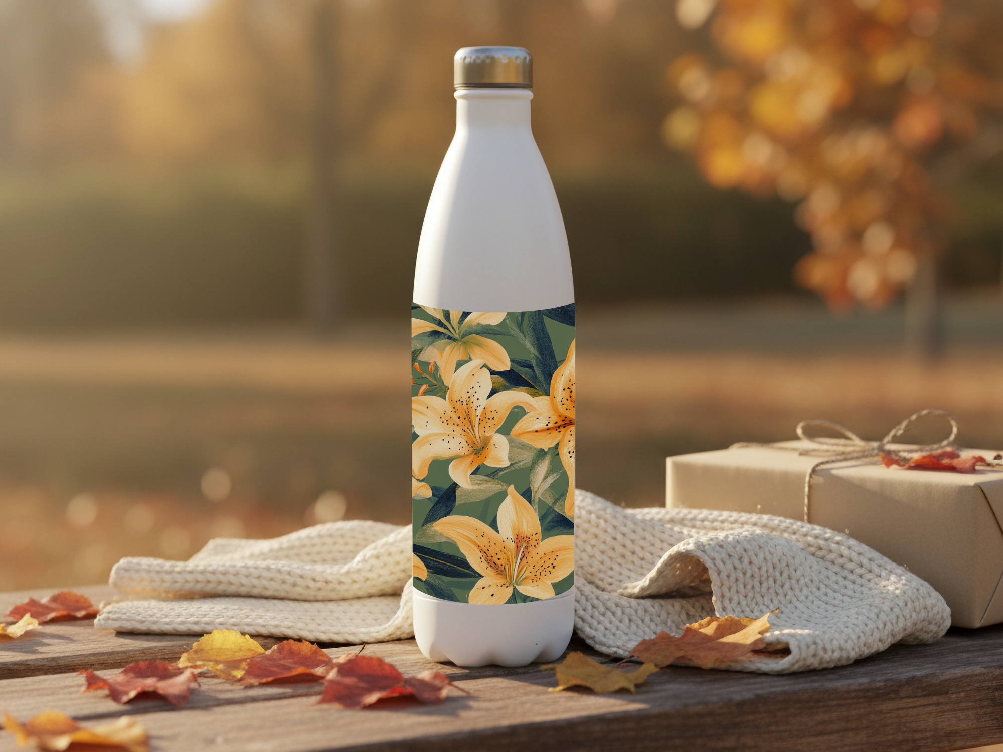 Lily Stainless Steel Water Bottle Personalized for Moon Garden Strolls